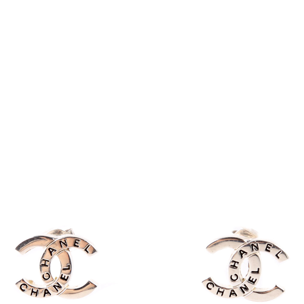 Chanel CC Logo Small Stud Earrings Silver
