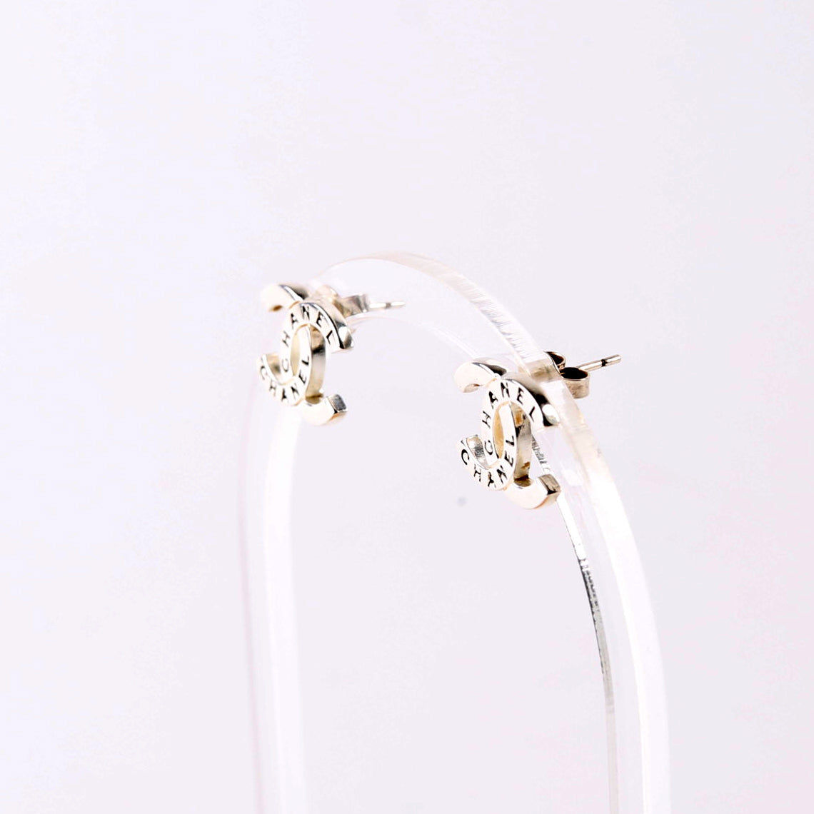 Chanel CC Logo Small Stud Earrings Silver