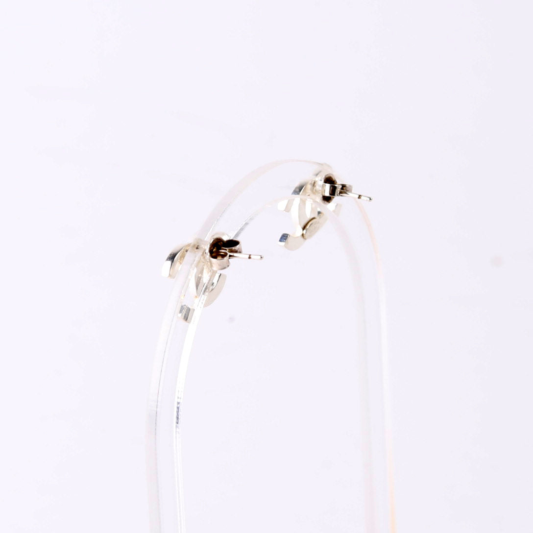 Chanel CC Logo Small Stud Earrings Silver
