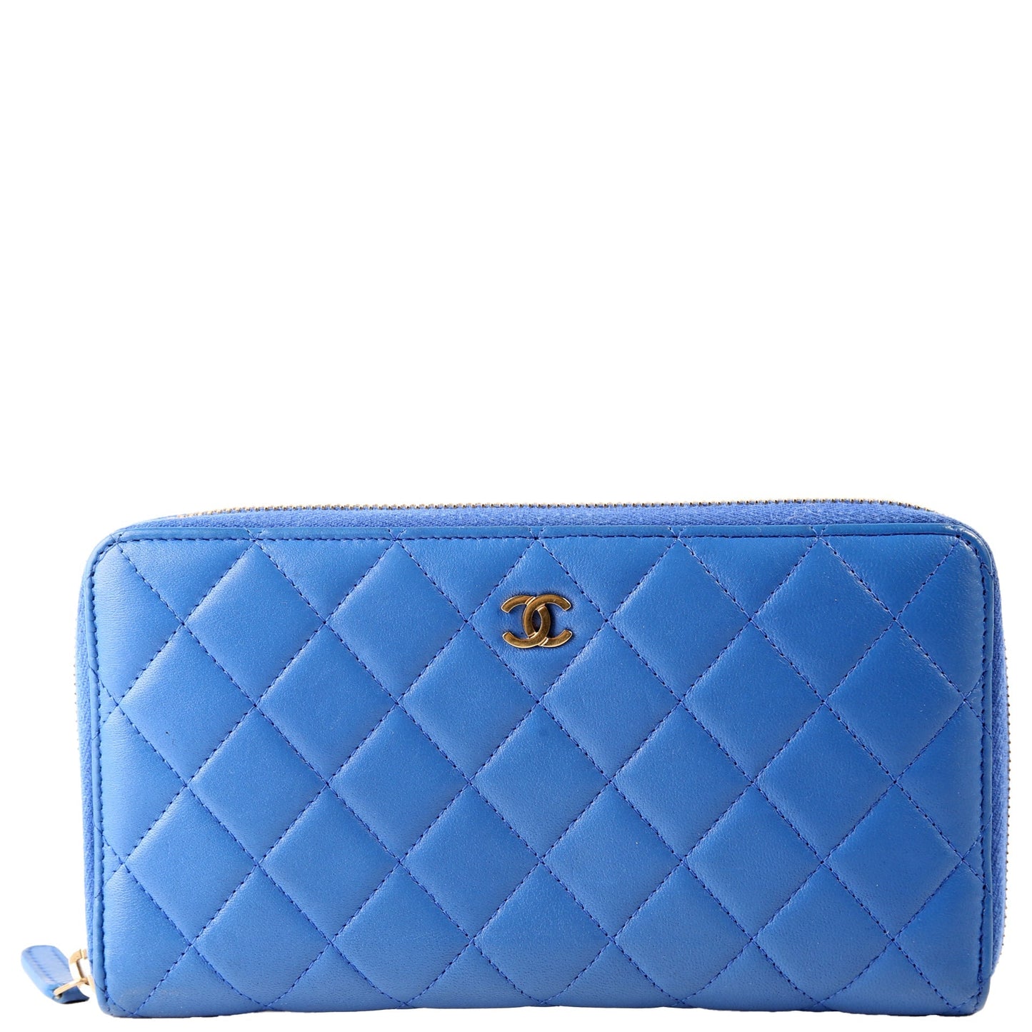 Chanel CC Zip Around Organizer Wallet Quilted Lambskin Blue
