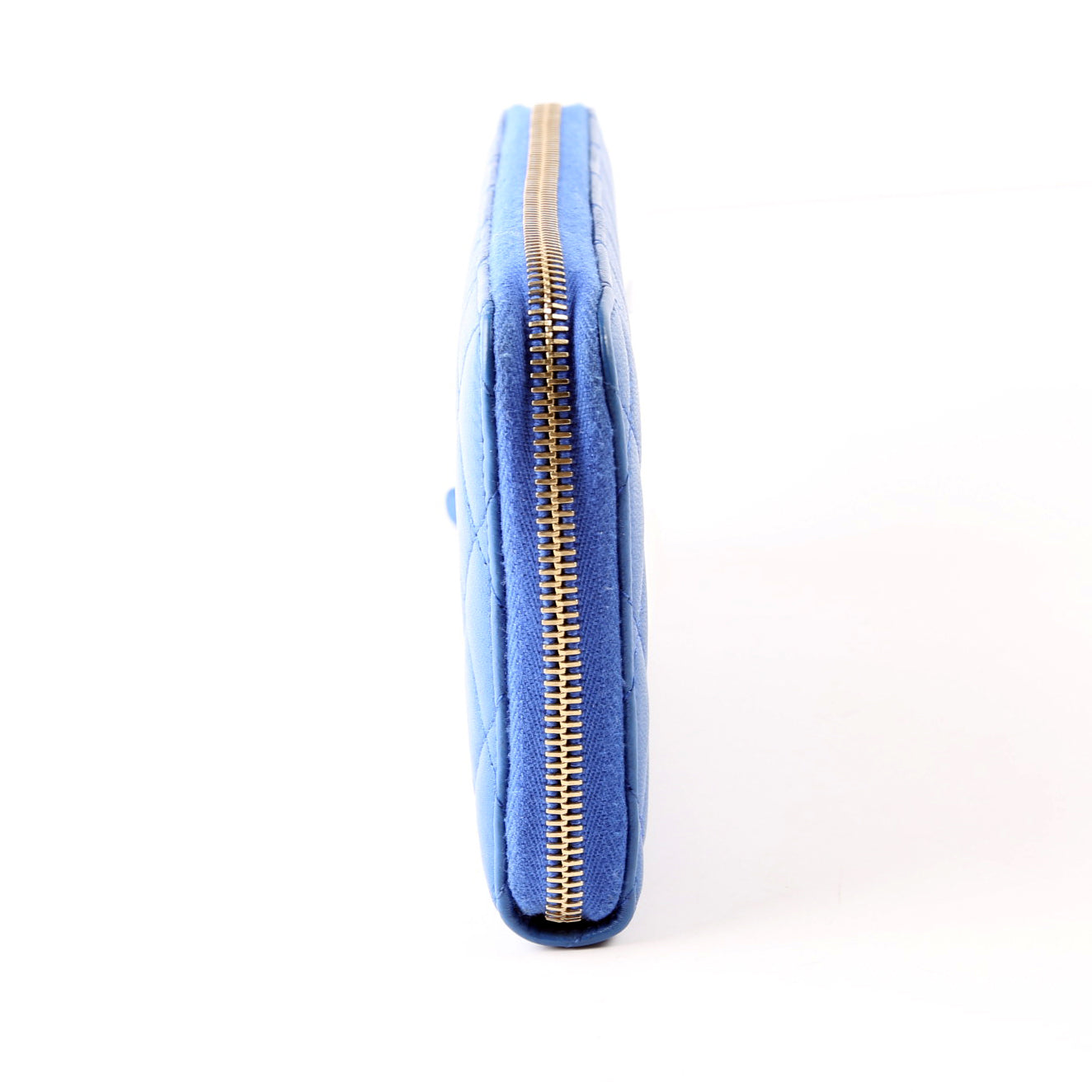Chanel CC Zip Around Organizer Wallet Quilted Lambskin Blue