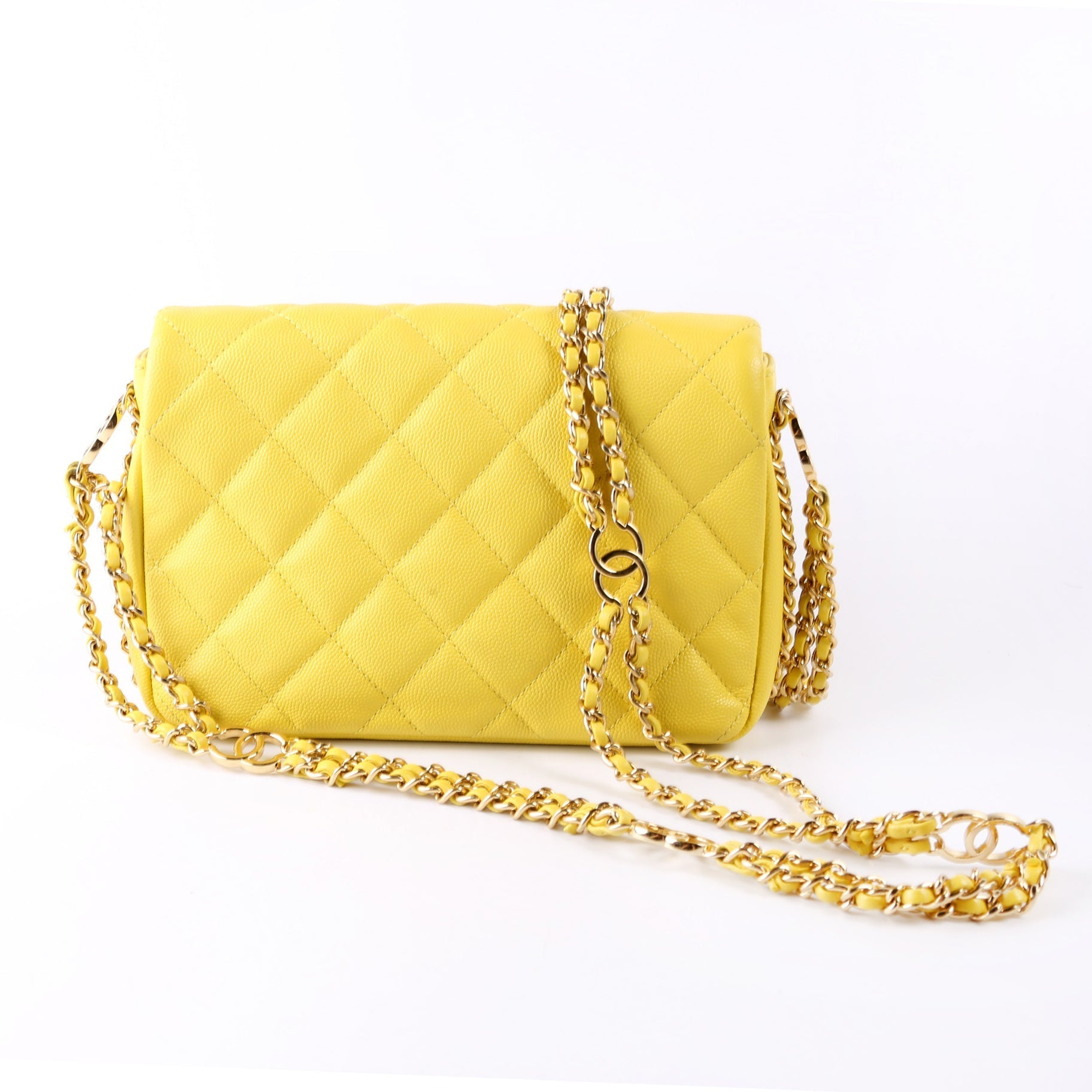 Chanel CC You Flap Caviar RFID Yellow Mini Bag