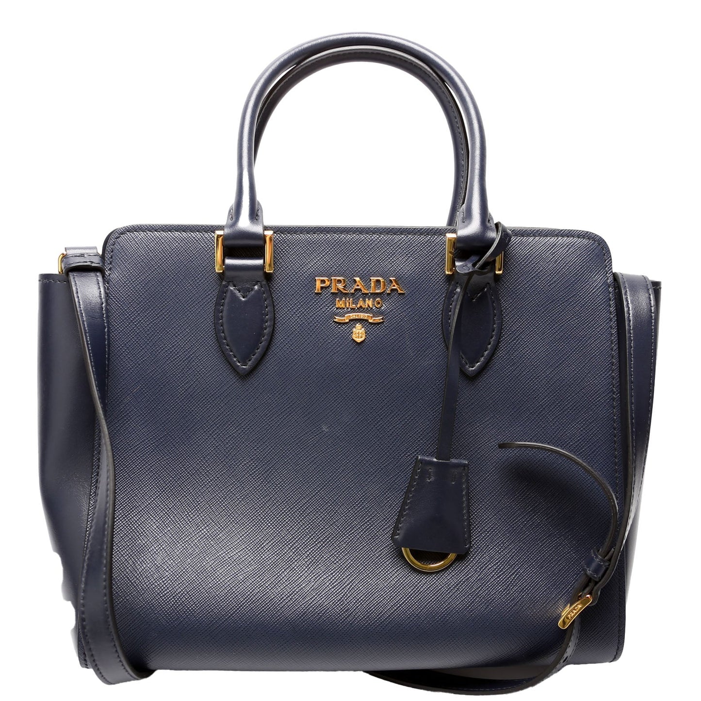 Prada Saffiano Calfskin Top Handle Navy Bag Travel Bag