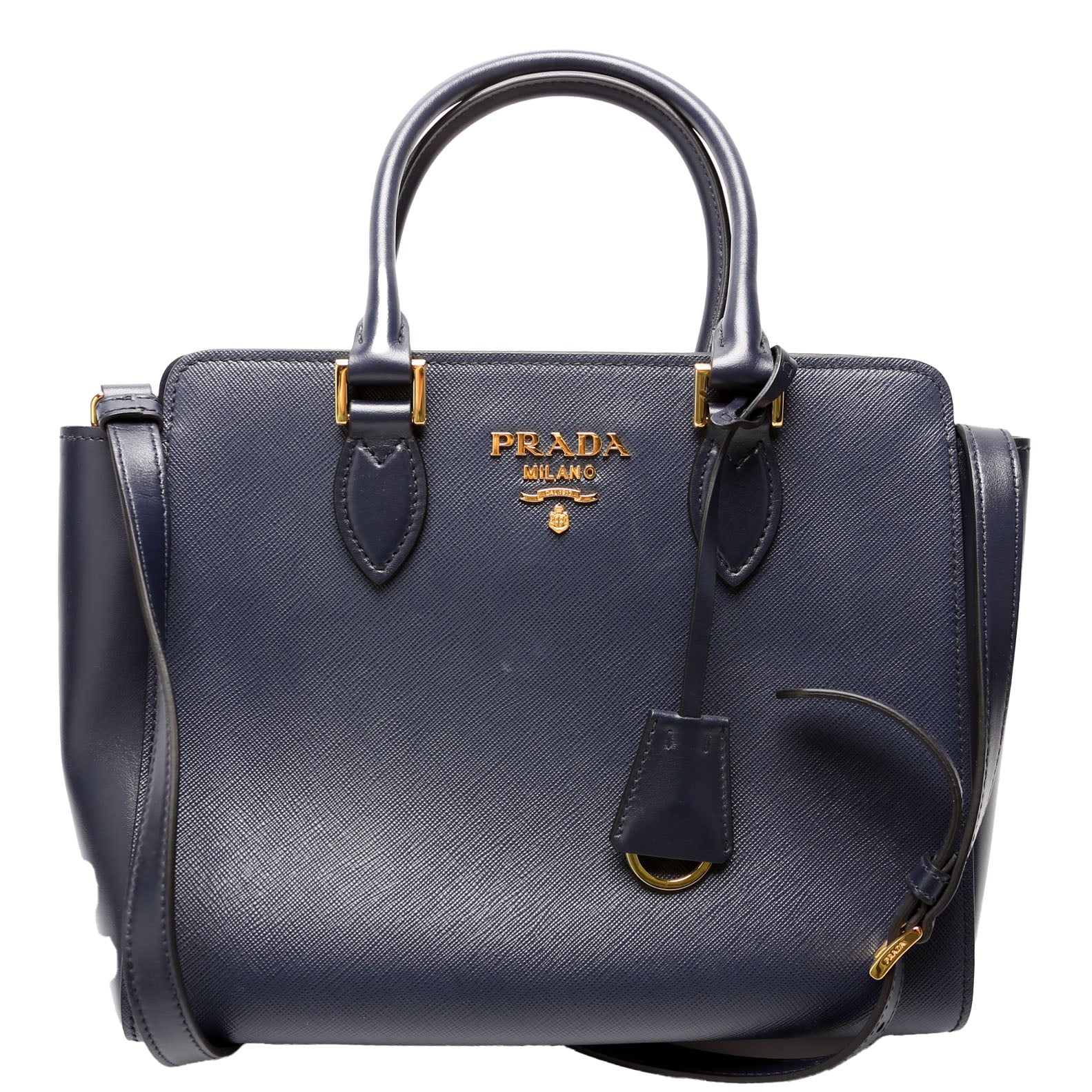 Prada Saffiano Calfskin Top Handle Navy Bag Travel Bag