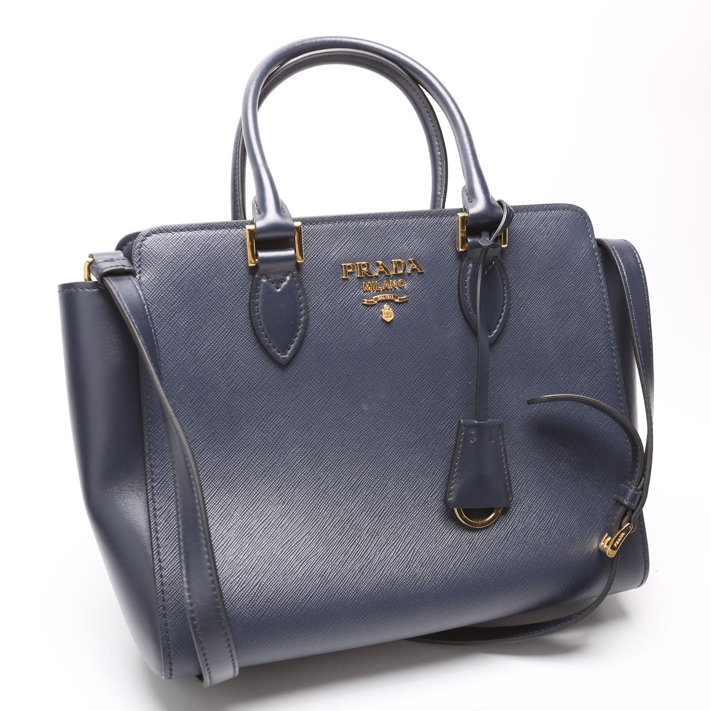 Prada Saffiano Calfskin Top Handle Navy Bag Travel Bag