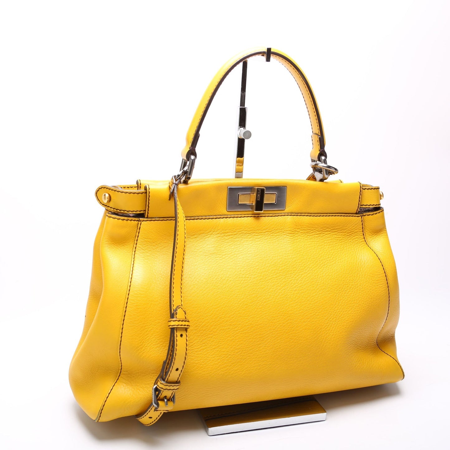 Fendi 8Bn210 Peekaboo Goatskin Bag Yellow Large Travel Bag