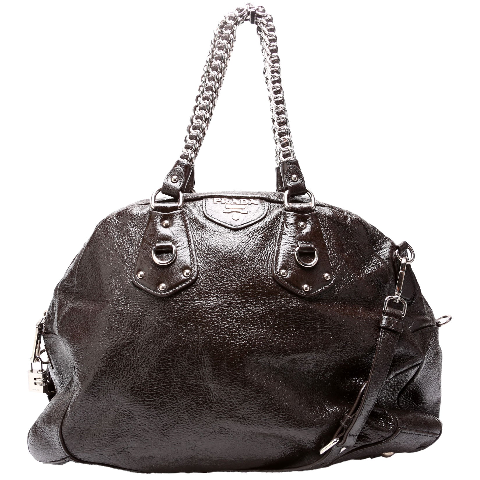 Prada Cervo Lux Shoulder Bag Brown Chain