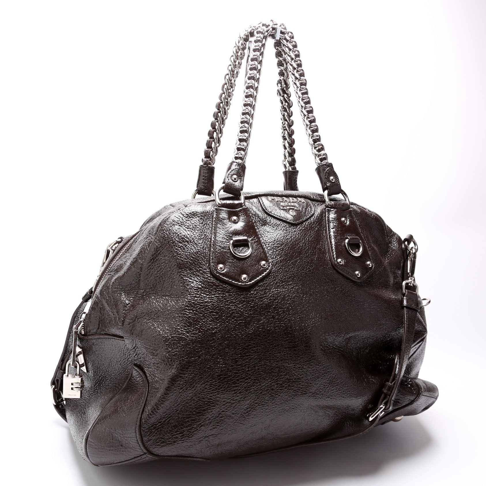 Prada Cervo Lux Shoulder Bag Brown Chain