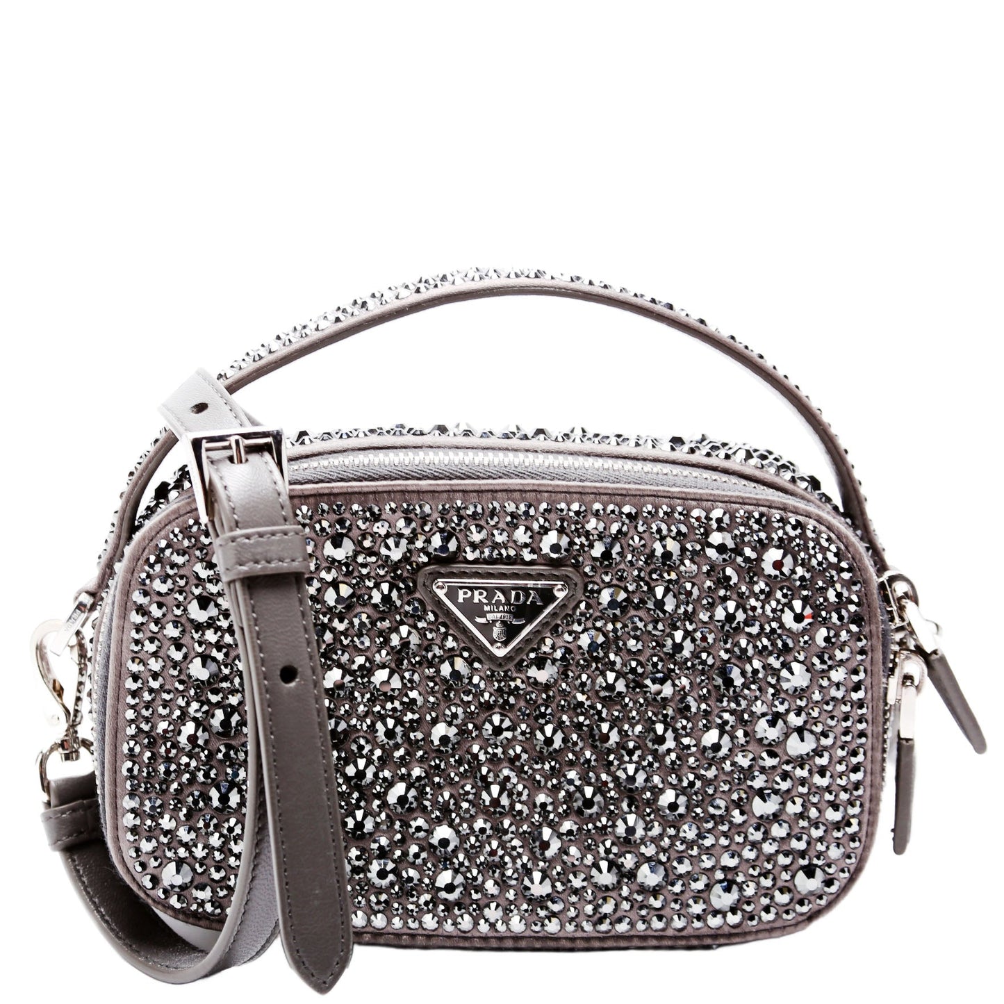 Prada Odette Crystal Triangle Crossbody Grey Bag Satin Mini Crossbody Bag