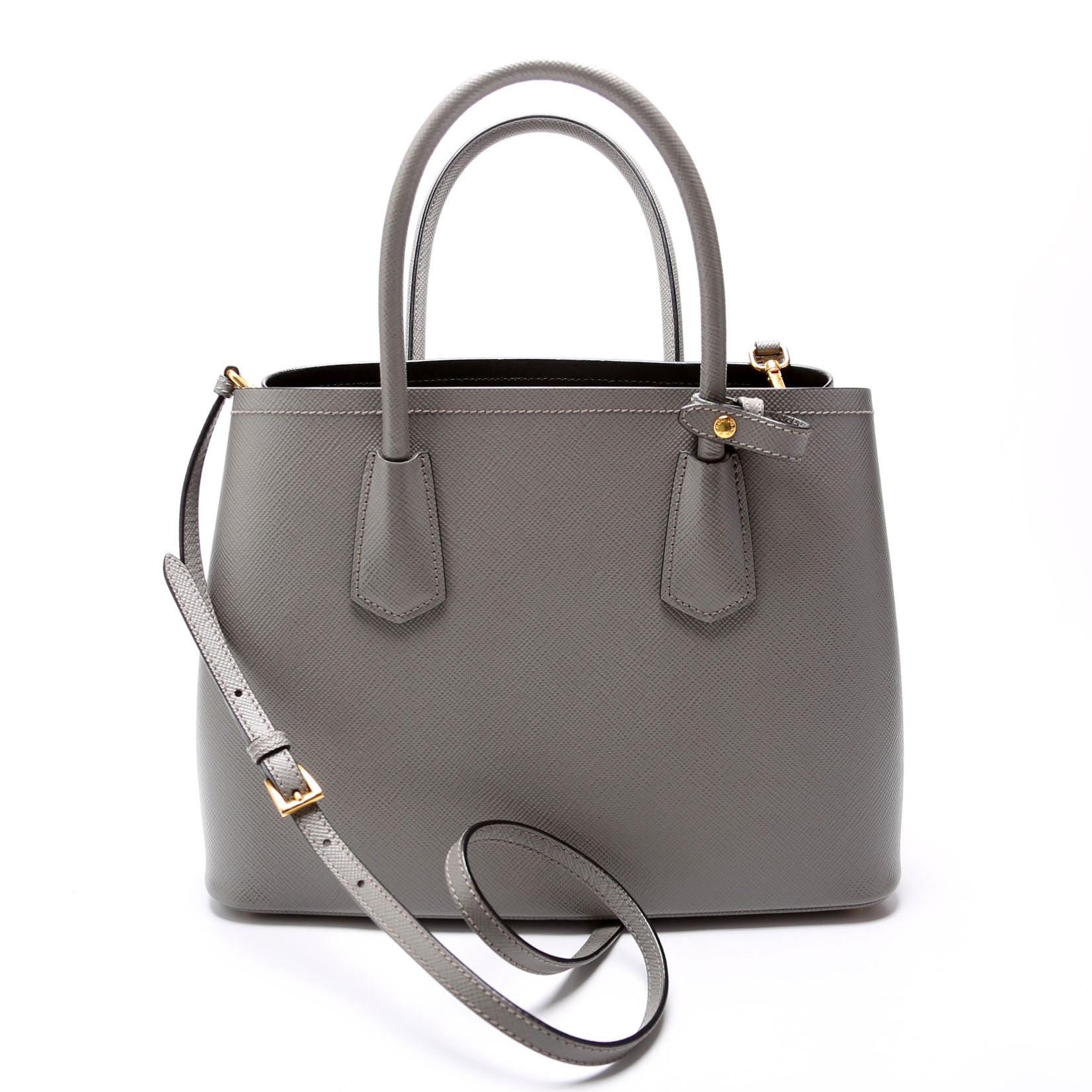 Prada Saffiano Cuir Double Grey Bag Medium Travel Bag