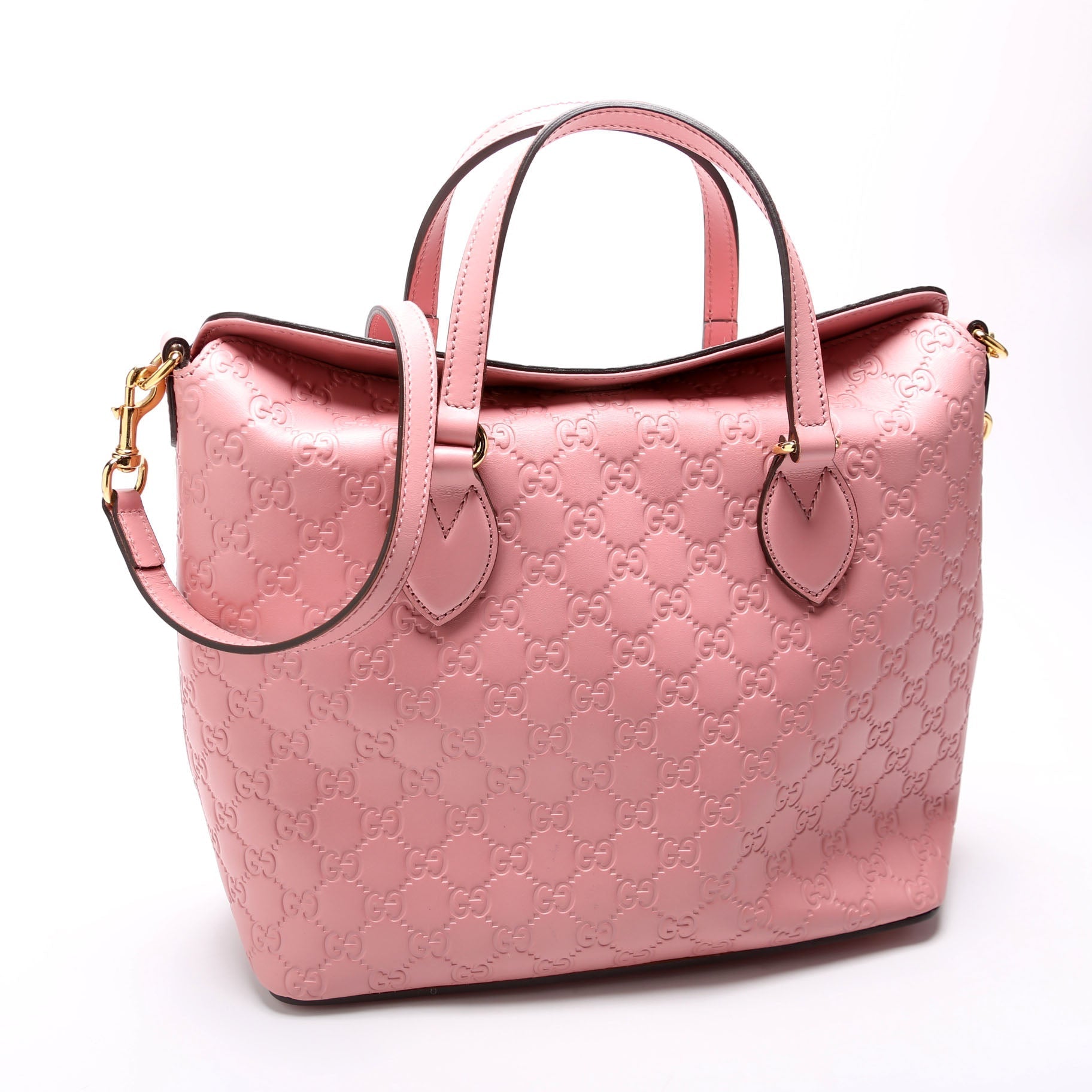 Gucci Signature Fold Over Leather Pink Tote Bag