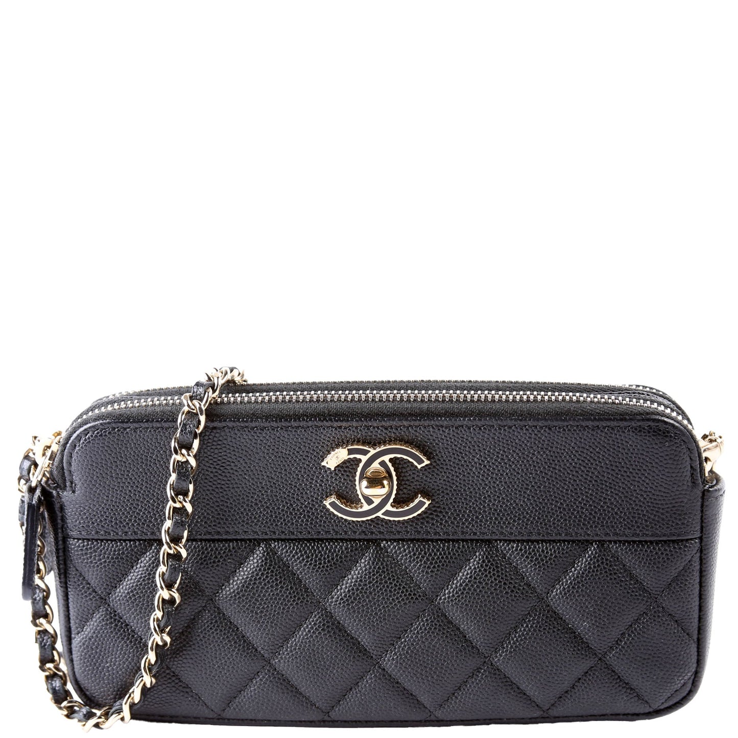 Chanel CC Double Zip Caviar Black Clutch Bag