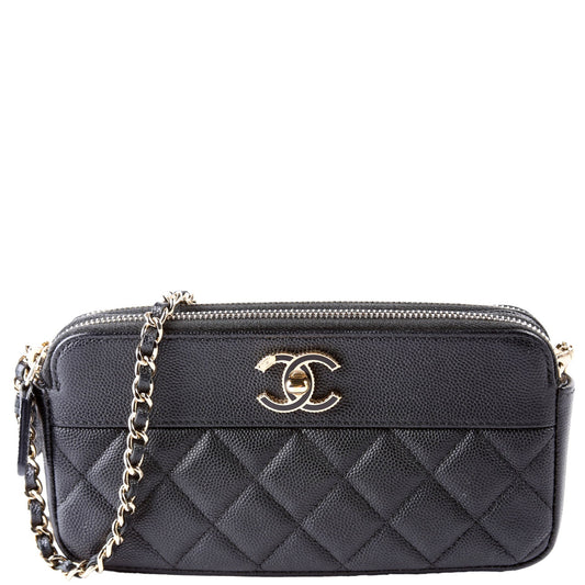Chanel CC Double Zip Caviar Black Clutch Bag
