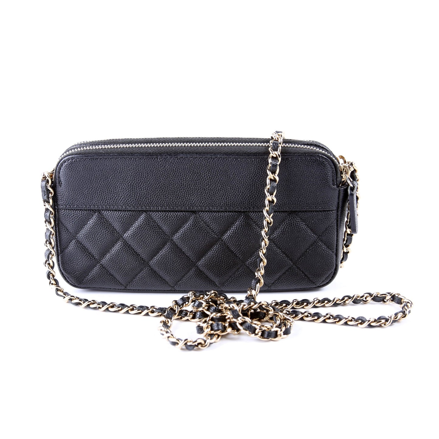 Chanel CC Double Zip Caviar Black Clutch Bag