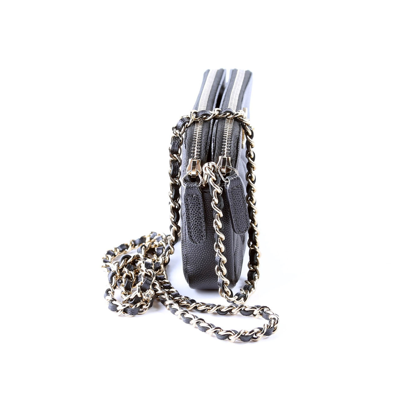 Chanel CC Double Zip Caviar Black Clutch Bag