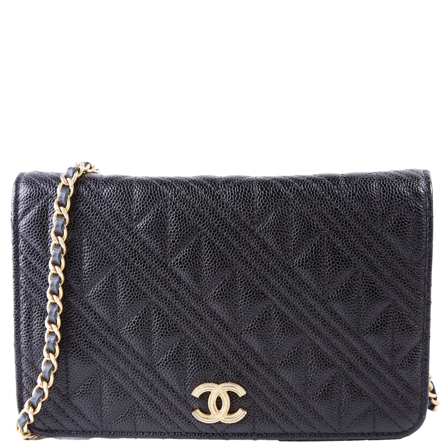 Chanel WOC Ancient Greek Quilted Caviar Black Clutch Bag