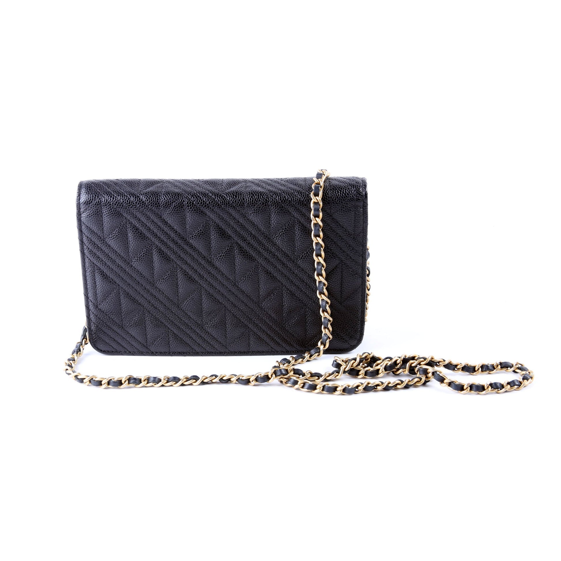 Chanel WOC Ancient Greek Quilted Caviar Black Clutch Bag