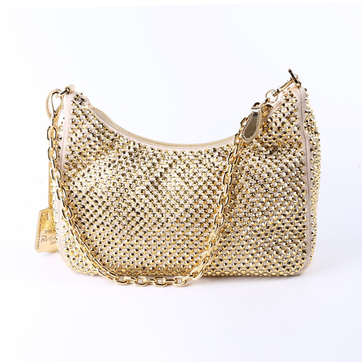 Prada Crystal Re Edition Shoulder Bag Satin Gold