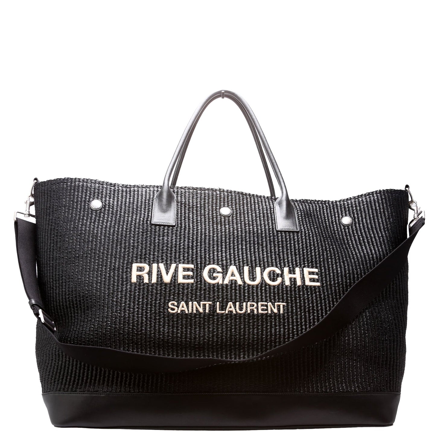 YSL Saint Laurent Saint Laurent Rive Gauche Calfskin Maxi Tote Raffia Black Tote Bag