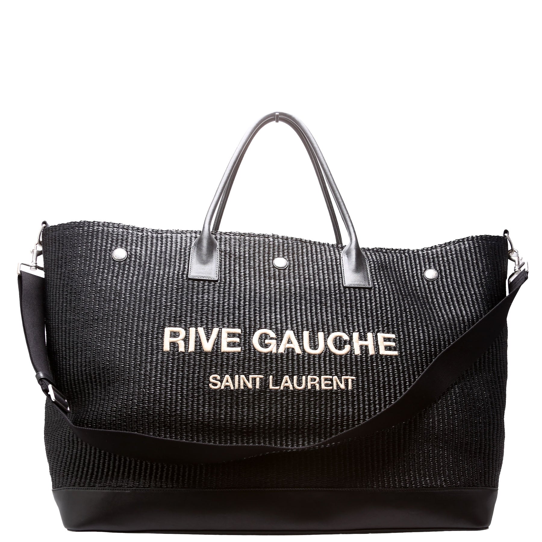 YSL Saint Laurent Saint Laurent Rive Gauche Calfskin Maxi Tote Raffia Black Tote Bag