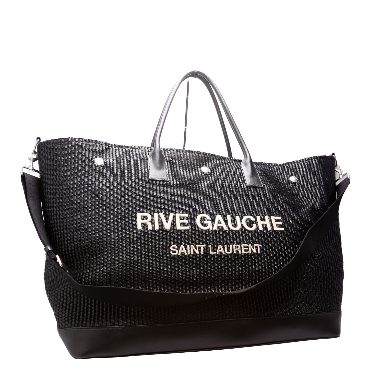 YSL Saint Laurent Saint Laurent Rive Gauche Calfskin Maxi Tote Raffia Black Tote Bag