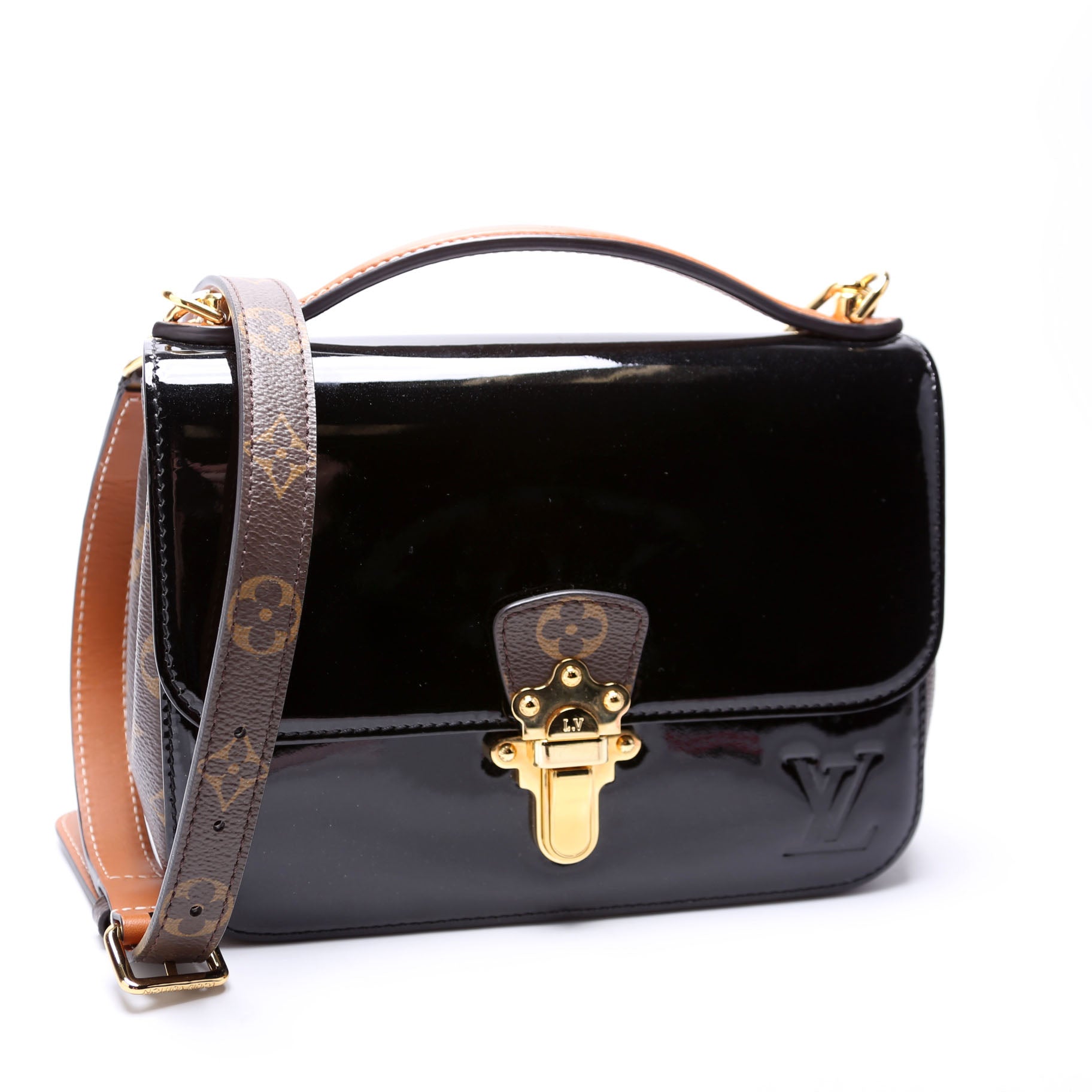 Louis Vuitton Cherrywood BB Patent Monogram Black Handbag