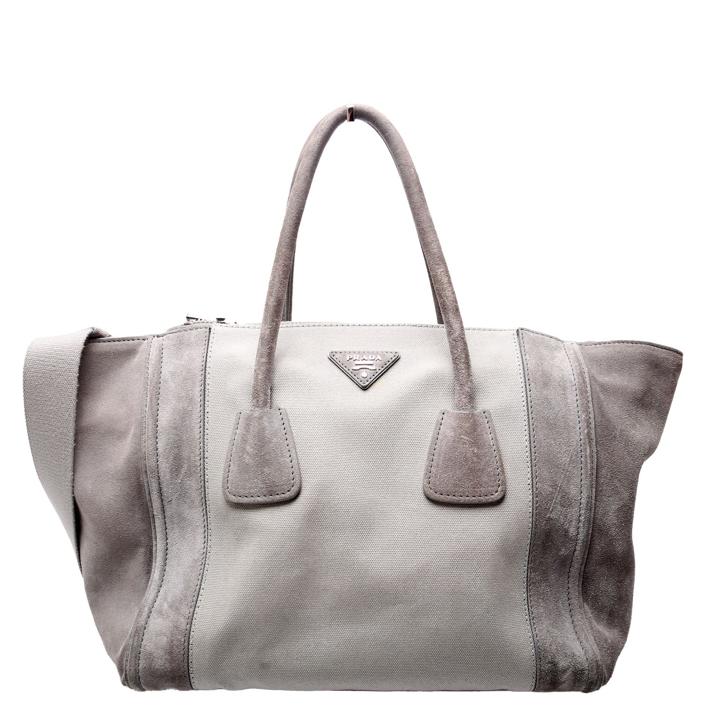 Prada Scamosciato Twin Pocket Tote Grey Bag Suede Tote Bag