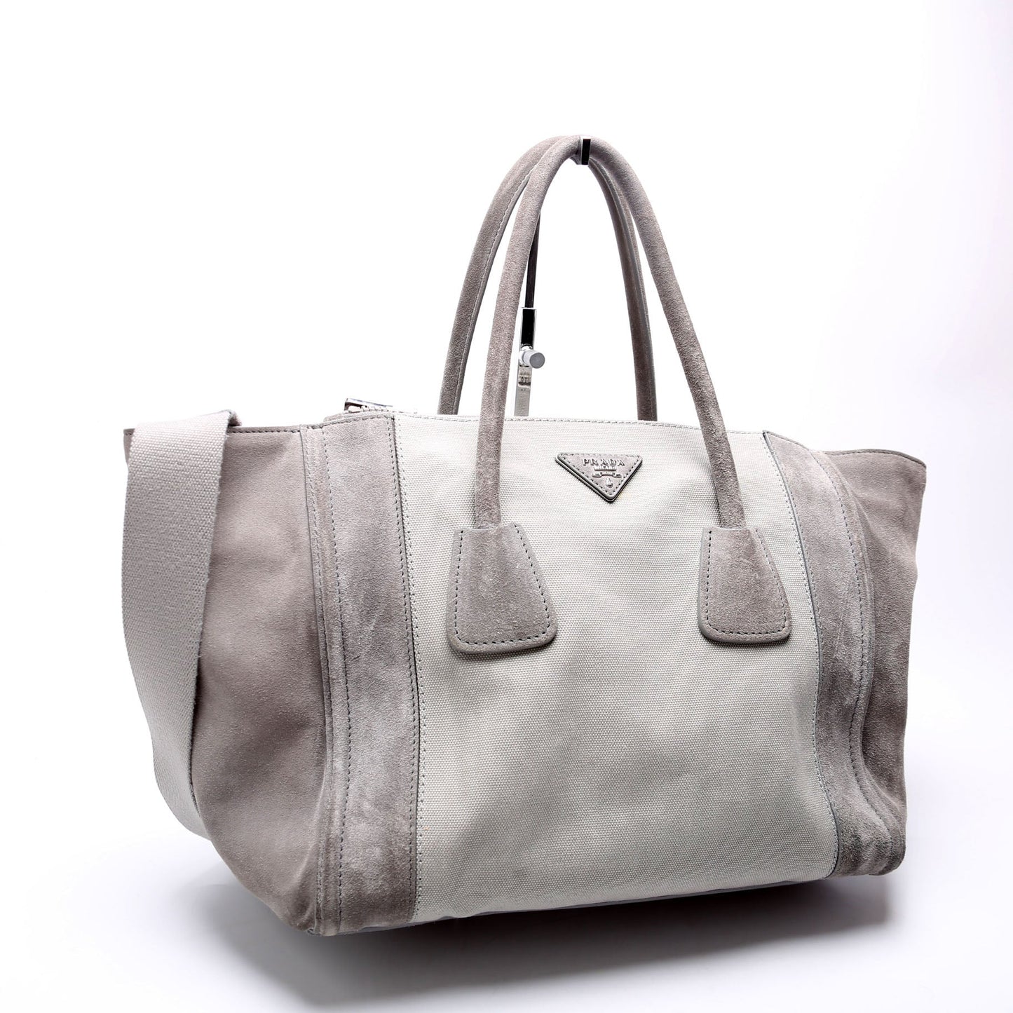 Prada Scamosciato Twin Pocket Tote Grey Bag Suede Tote Bag