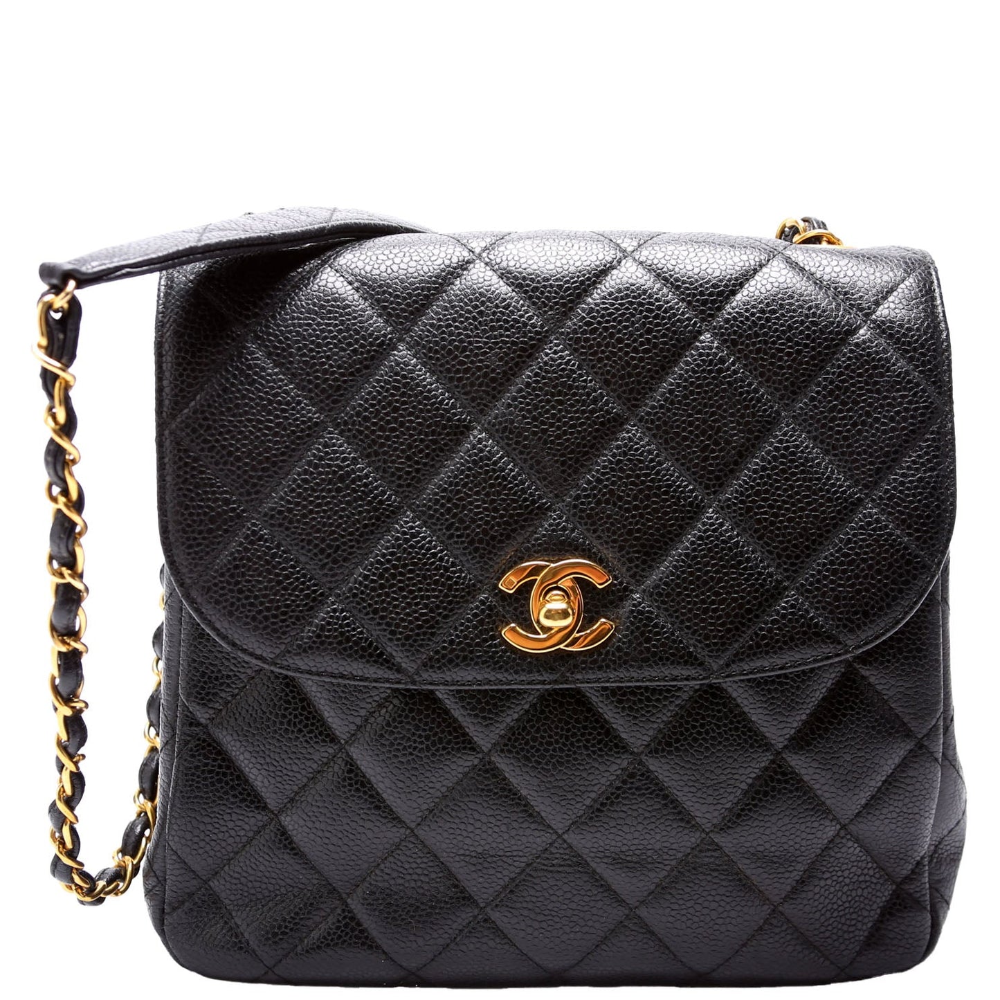 Chanel CC Square Flap Quilted Caviar 4M Black Shoulder Bag