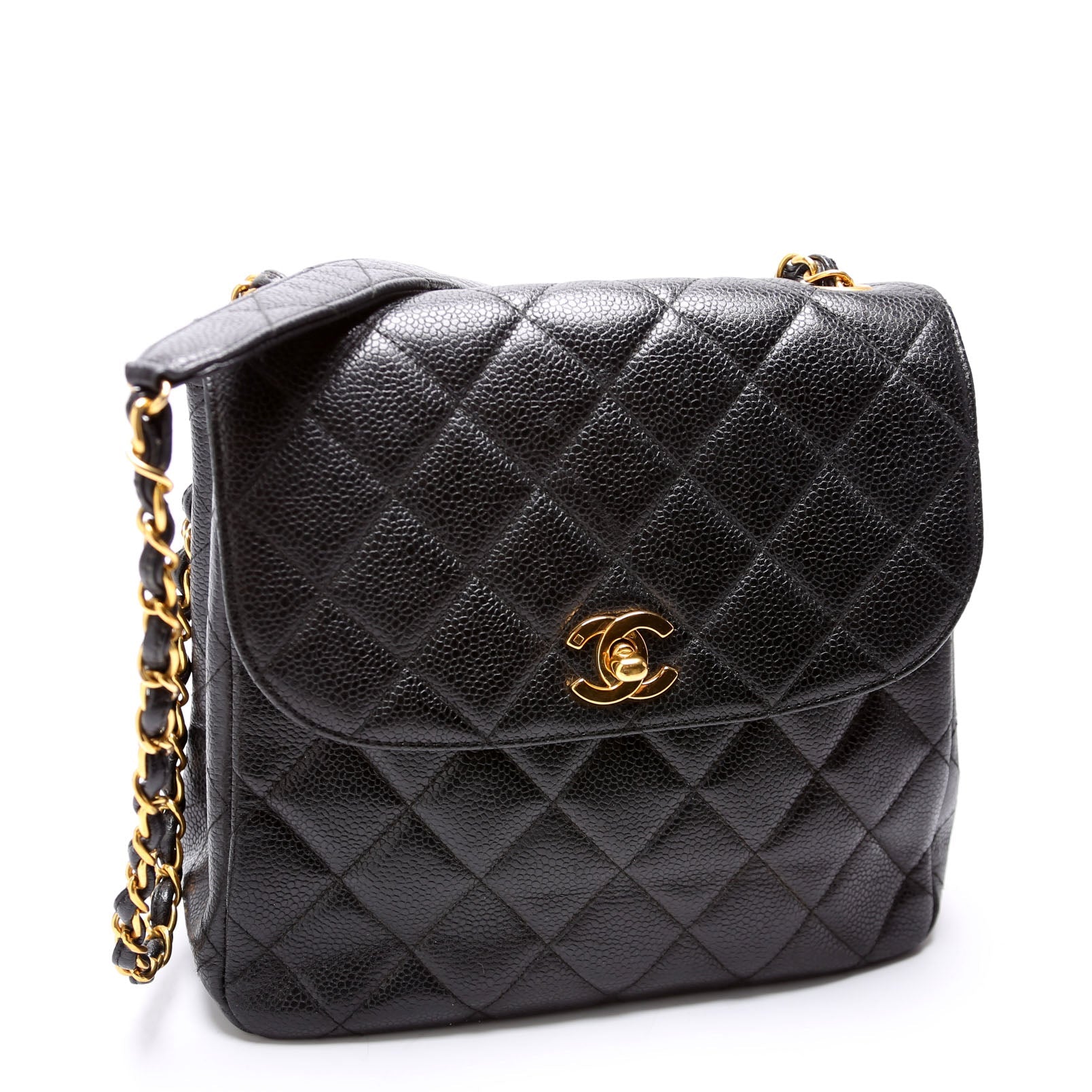 Chanel CC Square Flap Quilted Caviar 4M Black Shoulder Bag
