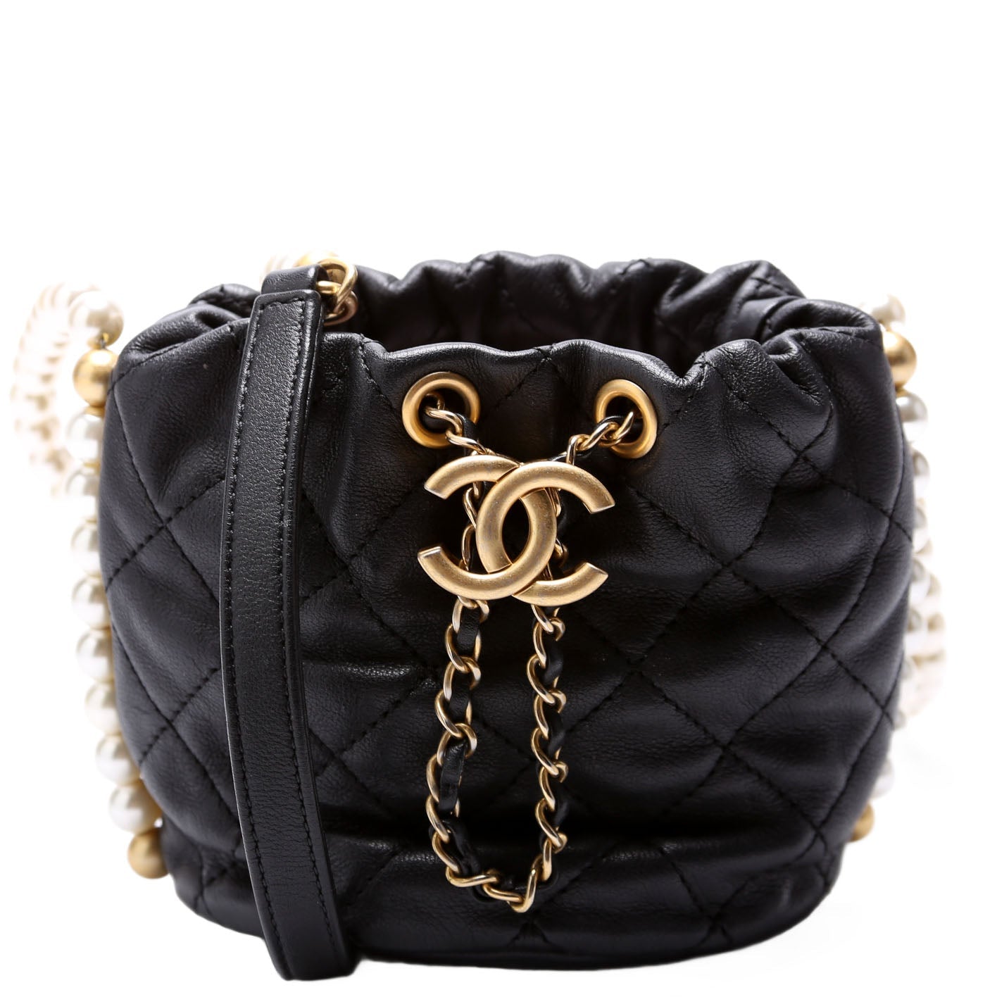 Chanel About Pearls Bucket Calfskin 31M Black Bucket Bag
