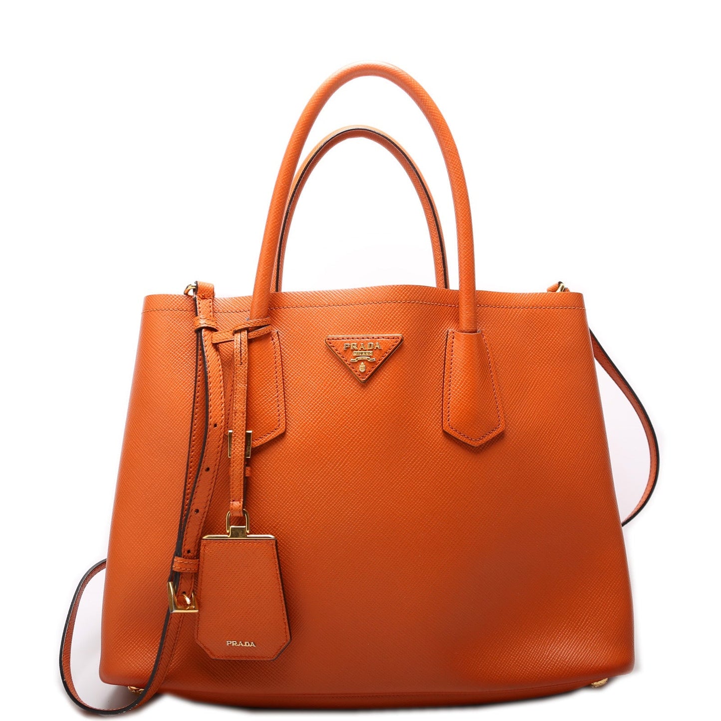 Prada Saffiano Cuir Double Orange Bag Medium Travel Bag