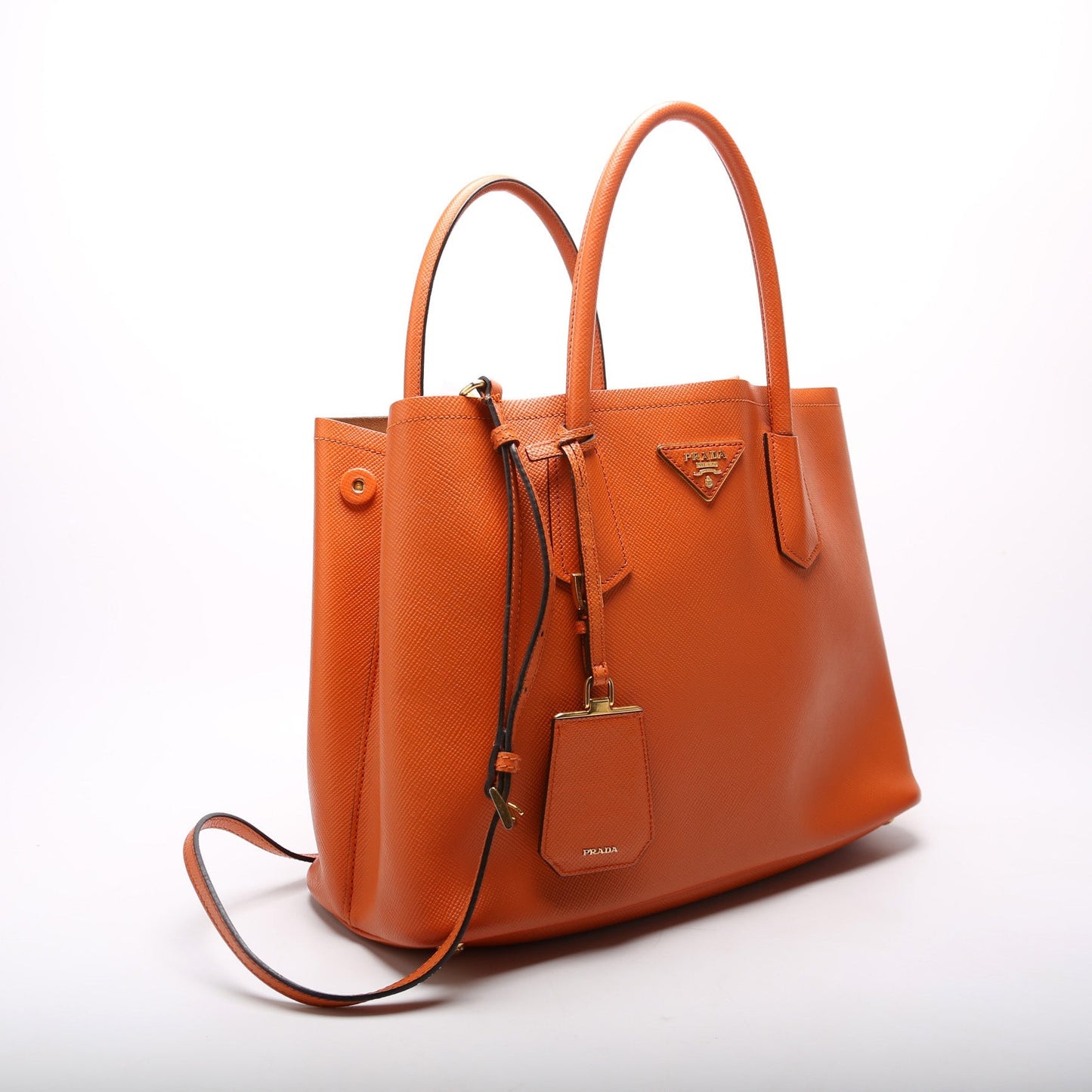Prada Saffiano Cuir Double Orange Bag Medium Travel Bag