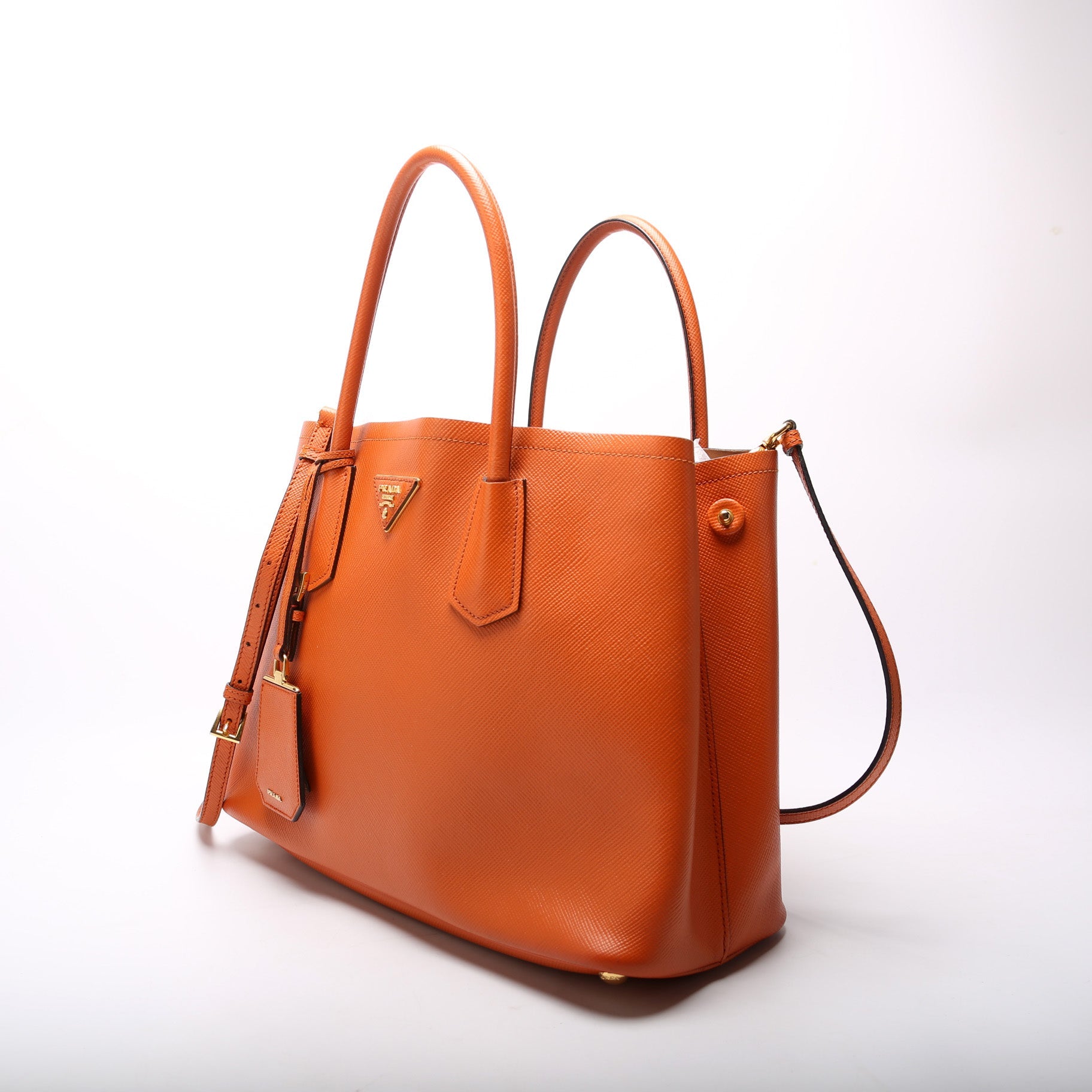 Prada Saffiano Cuir Double Orange Bag Medium Travel Bag