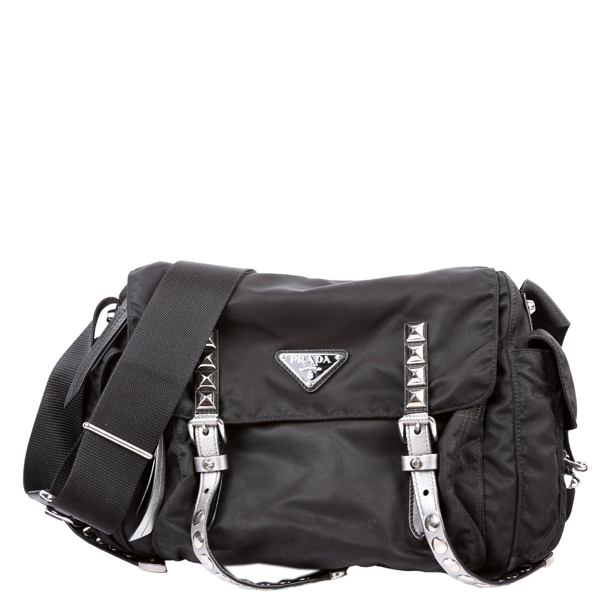 Prada New Velanylon Studded Messenger Bag Black Travel Bag