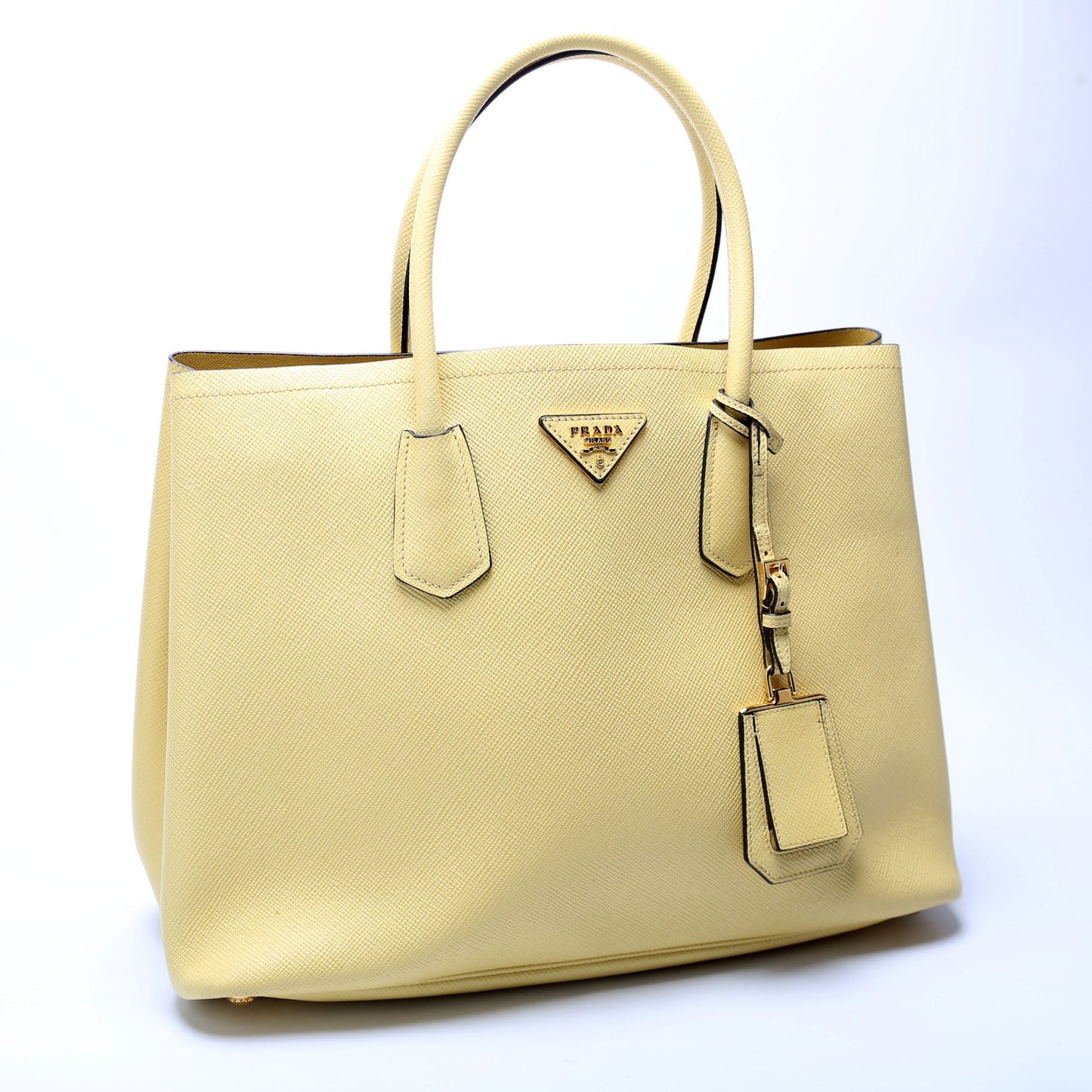 Prada Saffiano Cuir Double Yellow Bag Large Travel Bag