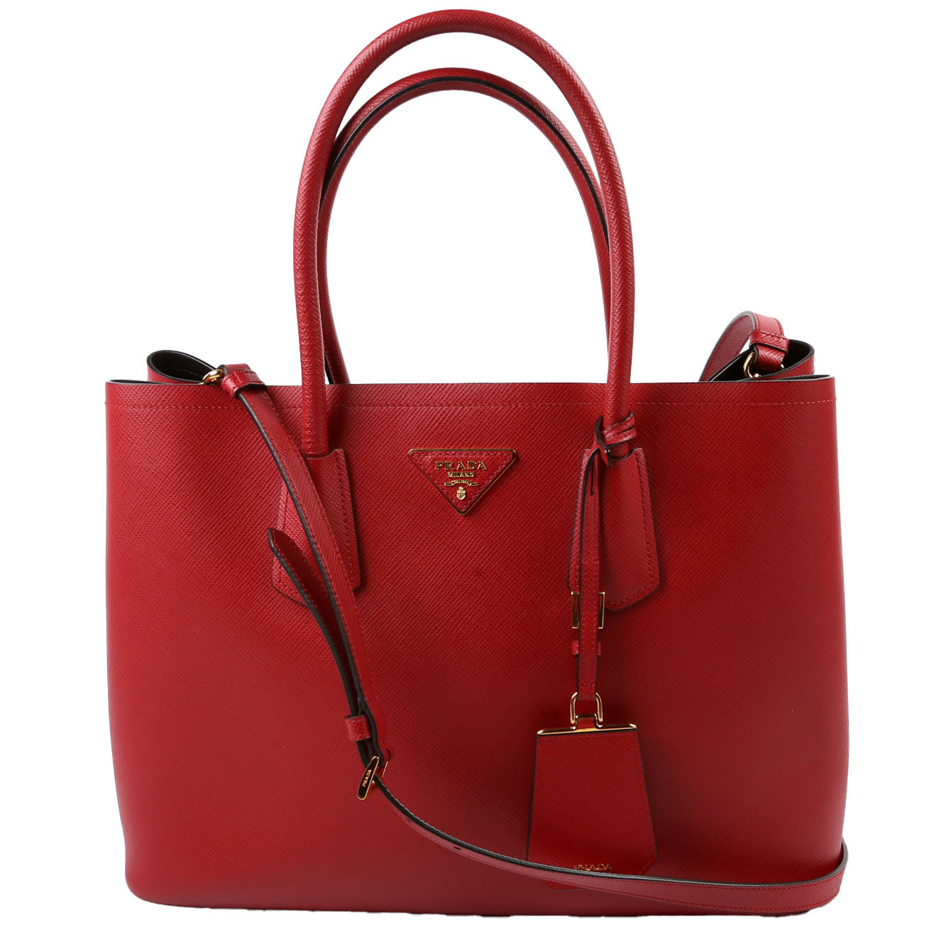 Prada Saffiano Cuir Double Bag Red Large Travel Bag