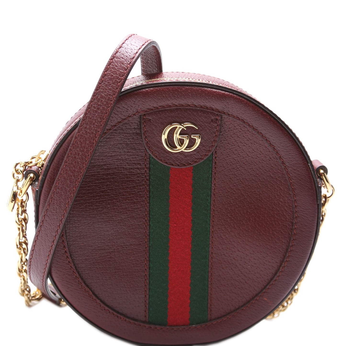 Gucci Ophidia Round Burgundy Leather Small Crossbody Bag