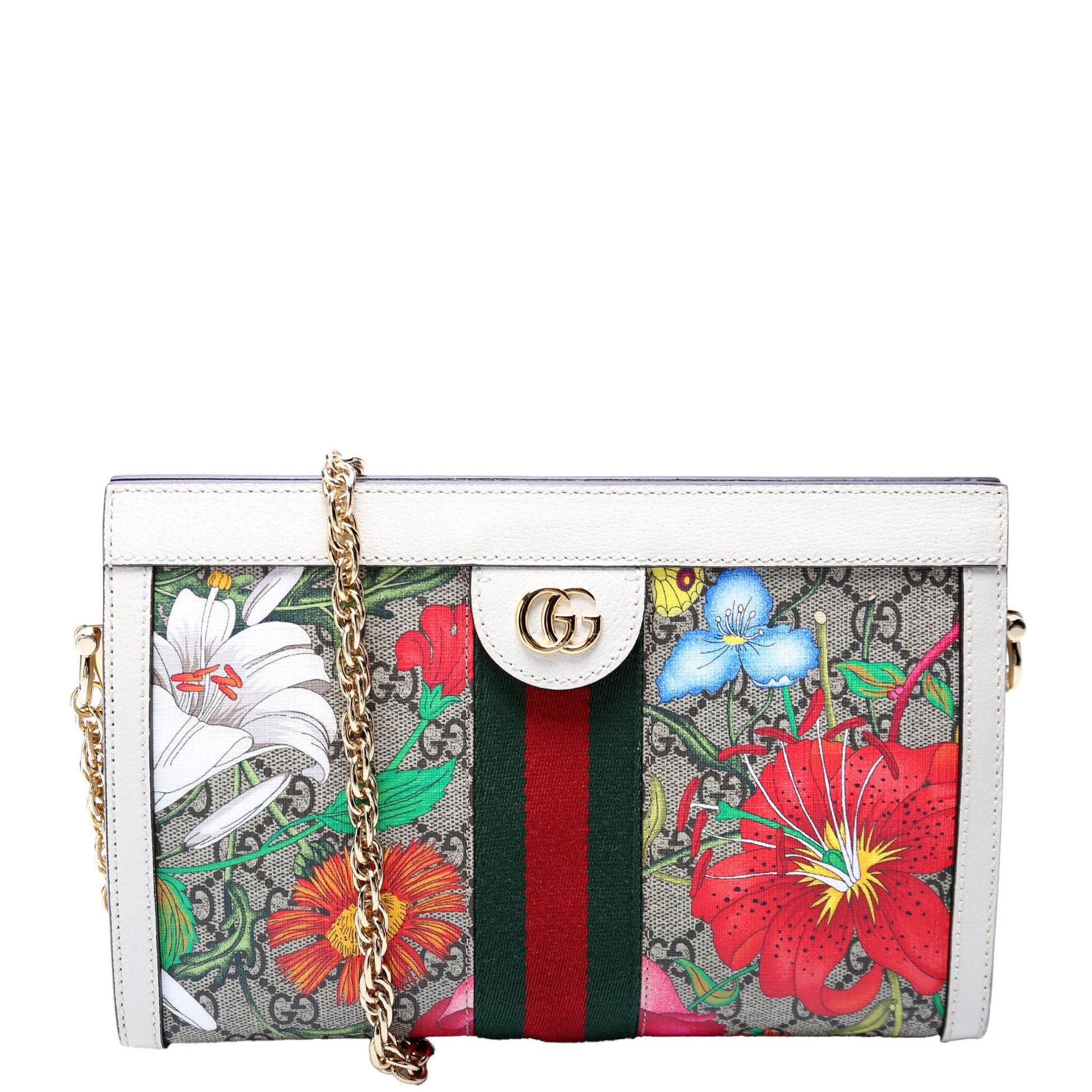 Gucci GG Supreme Flora Ophidia White Small Chain Handbag