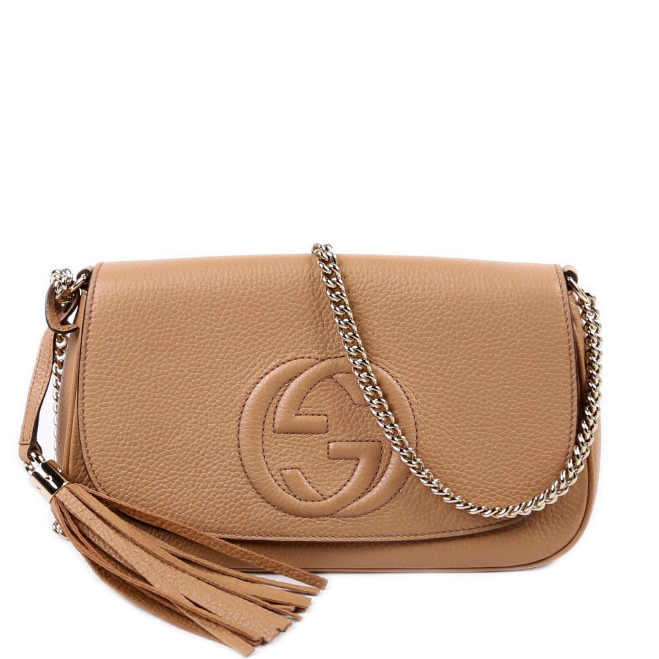 Gucci Soho Tassel Beige Chain Flap Travel Bag Beige 1