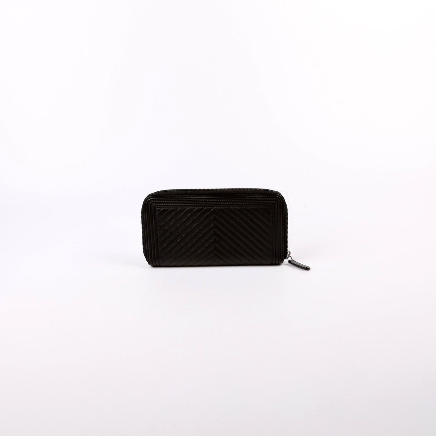 Chanel Boy Wallet Zip Around Chevron Lambskin 21M