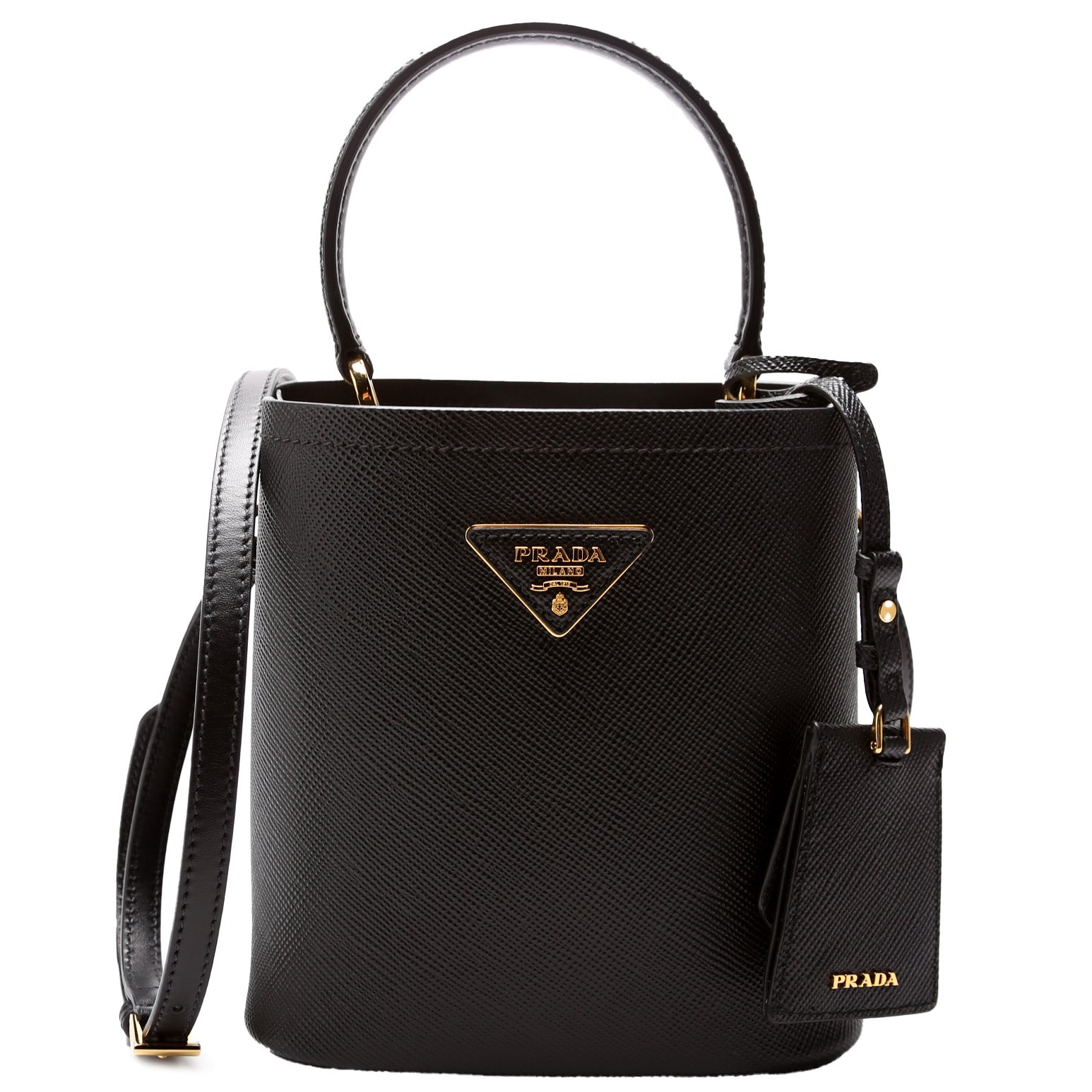 Prada Saffiano Cuir Panier Bag Black Small Travel Bag Black Bag