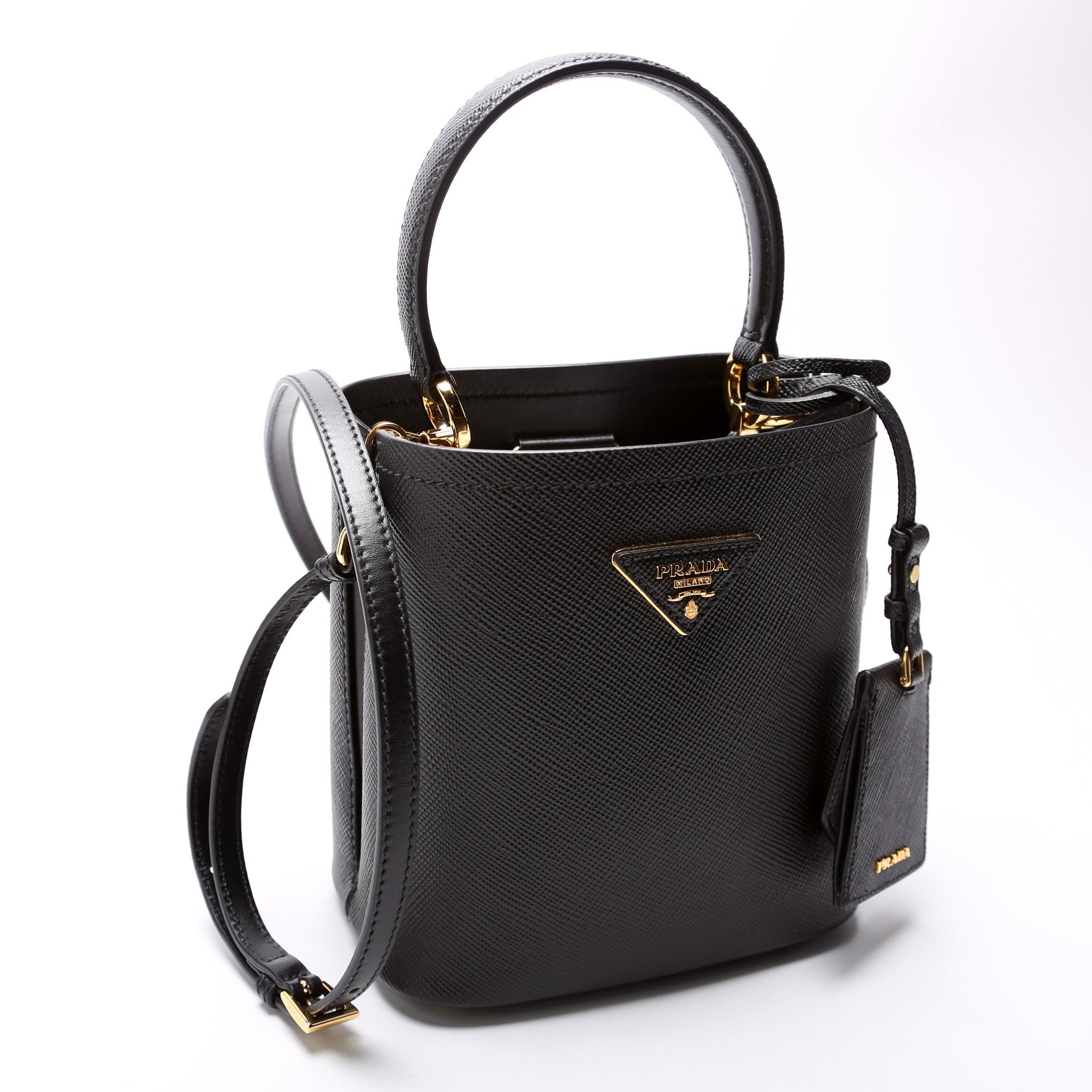 Prada Saffiano Cuir Panier Bag Black Small Travel Bag Black Bag