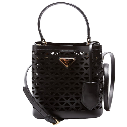 Prada Cut Out Motif Panier Bag Leather Black Travel Bag