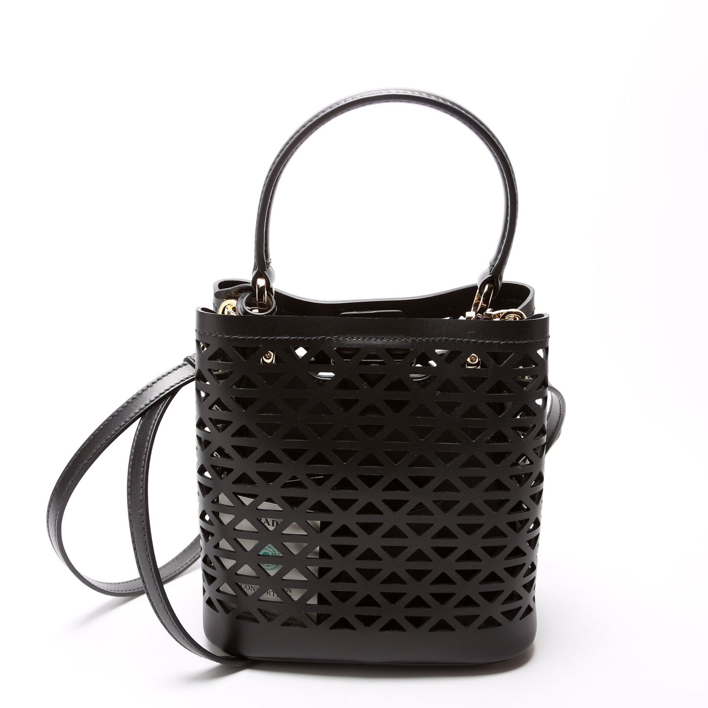 Prada Cut Out Motif Panier Bag Leather Black Travel Bag