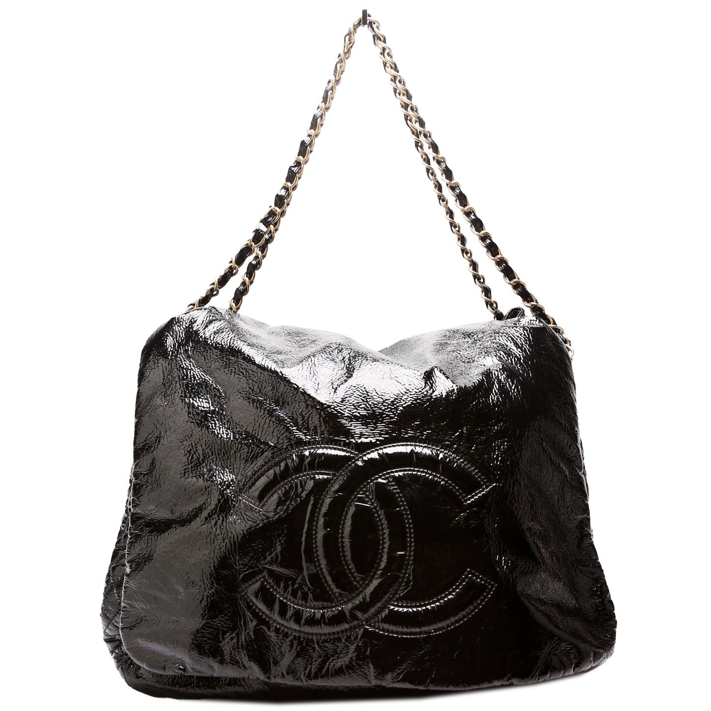 Chanel Rock & Flap Accordion Crinkled Patent Black Handbag