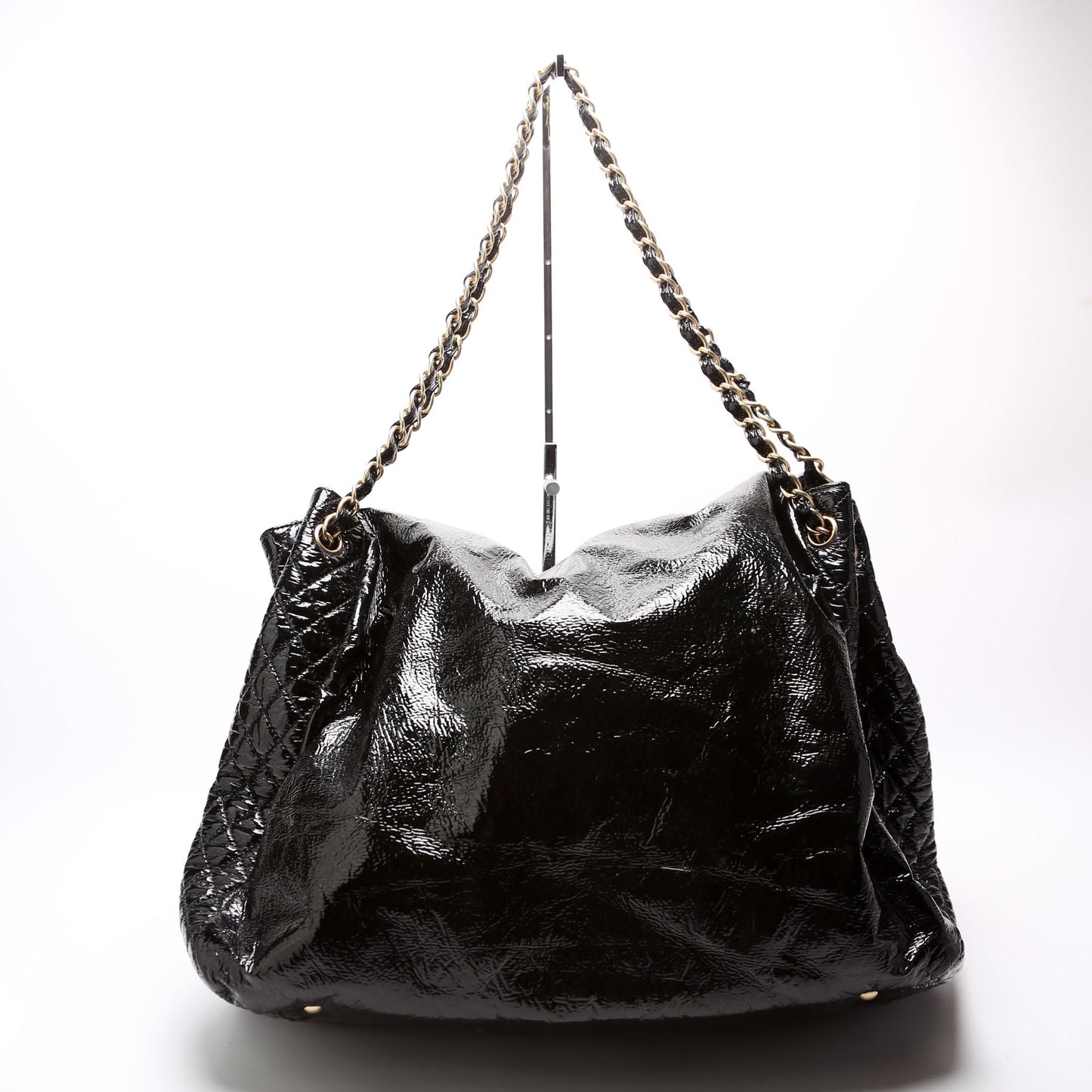 Chanel Rock & Flap Accordion Crinkled Patent Black Handbag