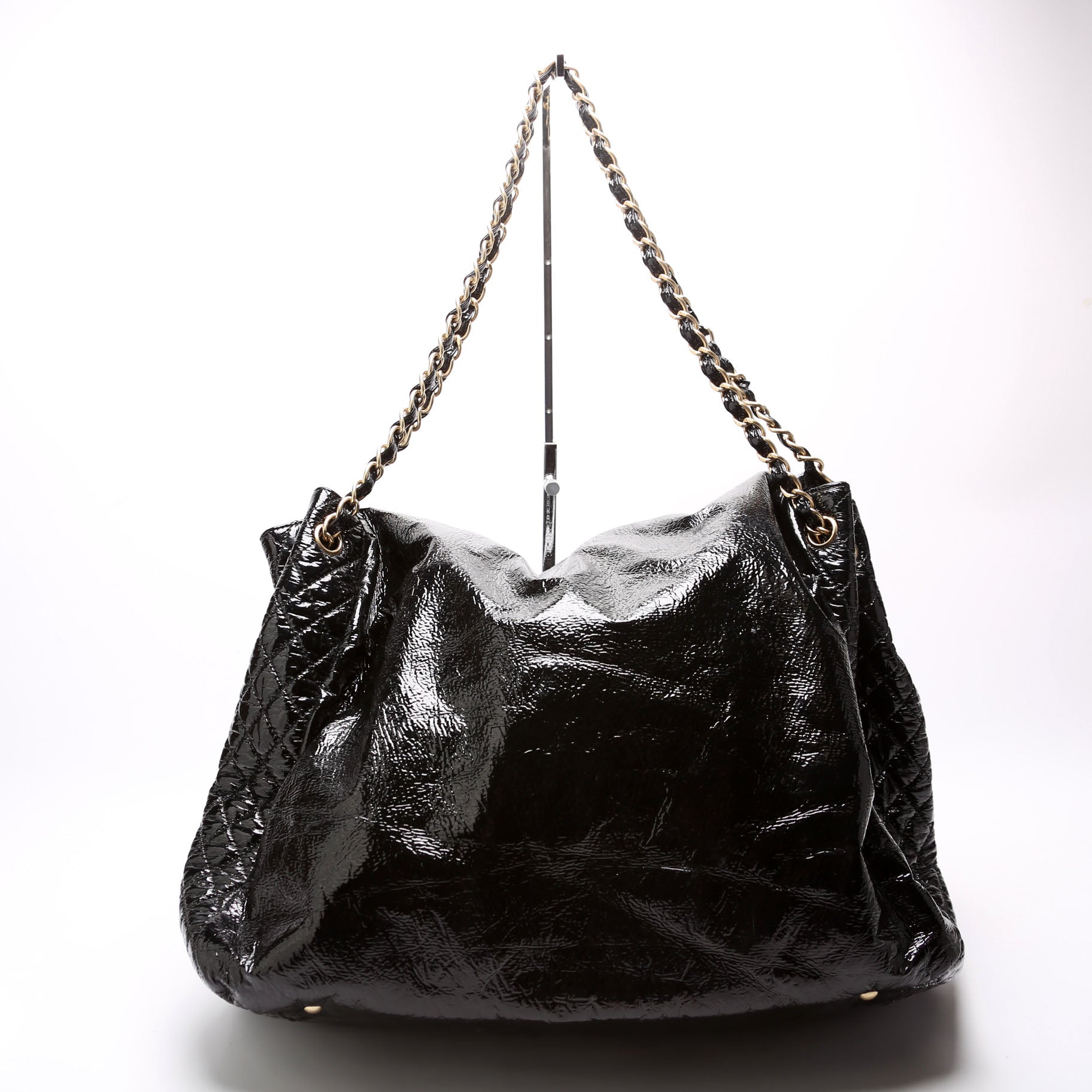 Chanel Rock & Flap Accordion Crinkled Patent Black Handbag