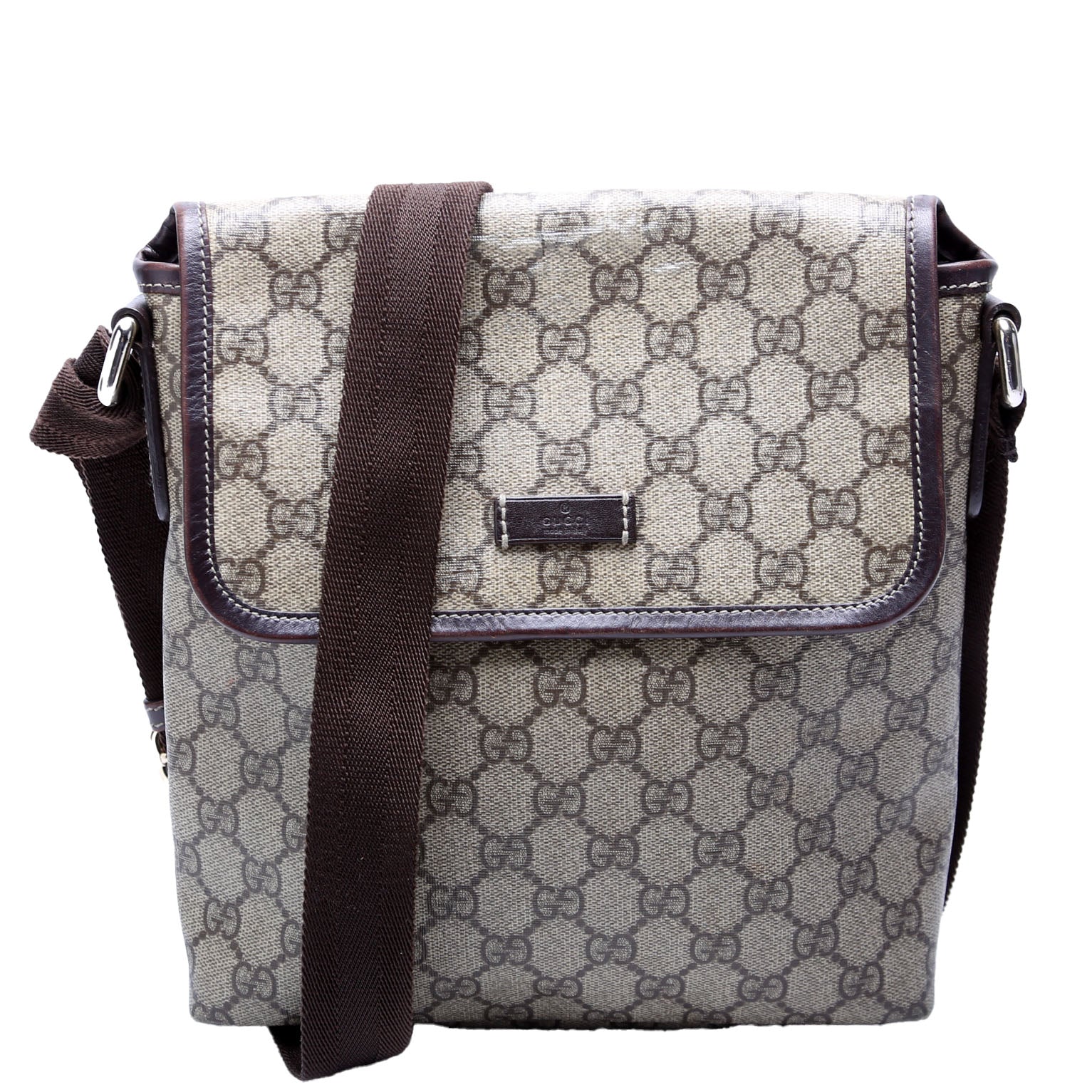 Gucci GG Supreme Messenger Brown Flap Travel Bag