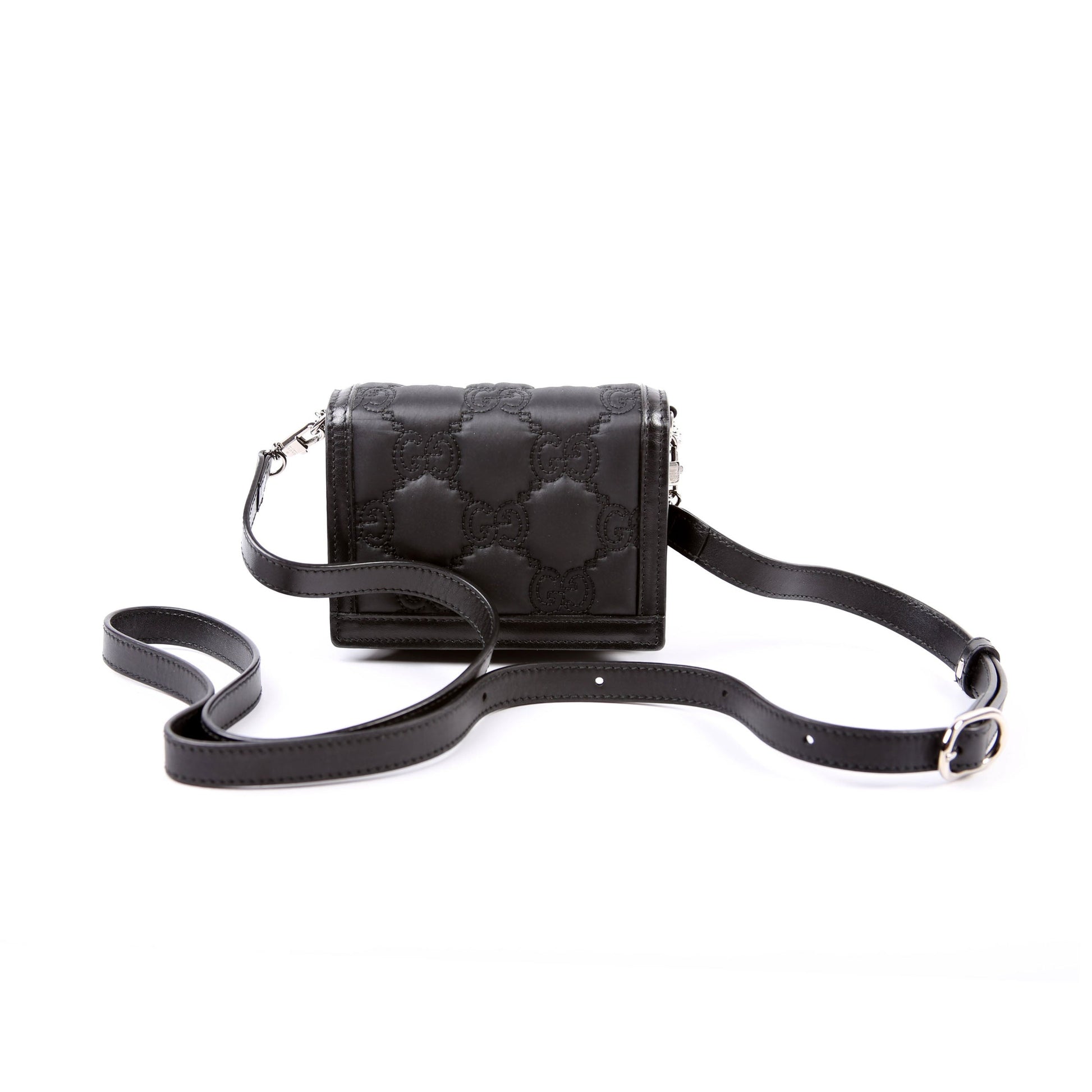 Gucci GG Enamel Nylon Black Mini Chain Travel Bag